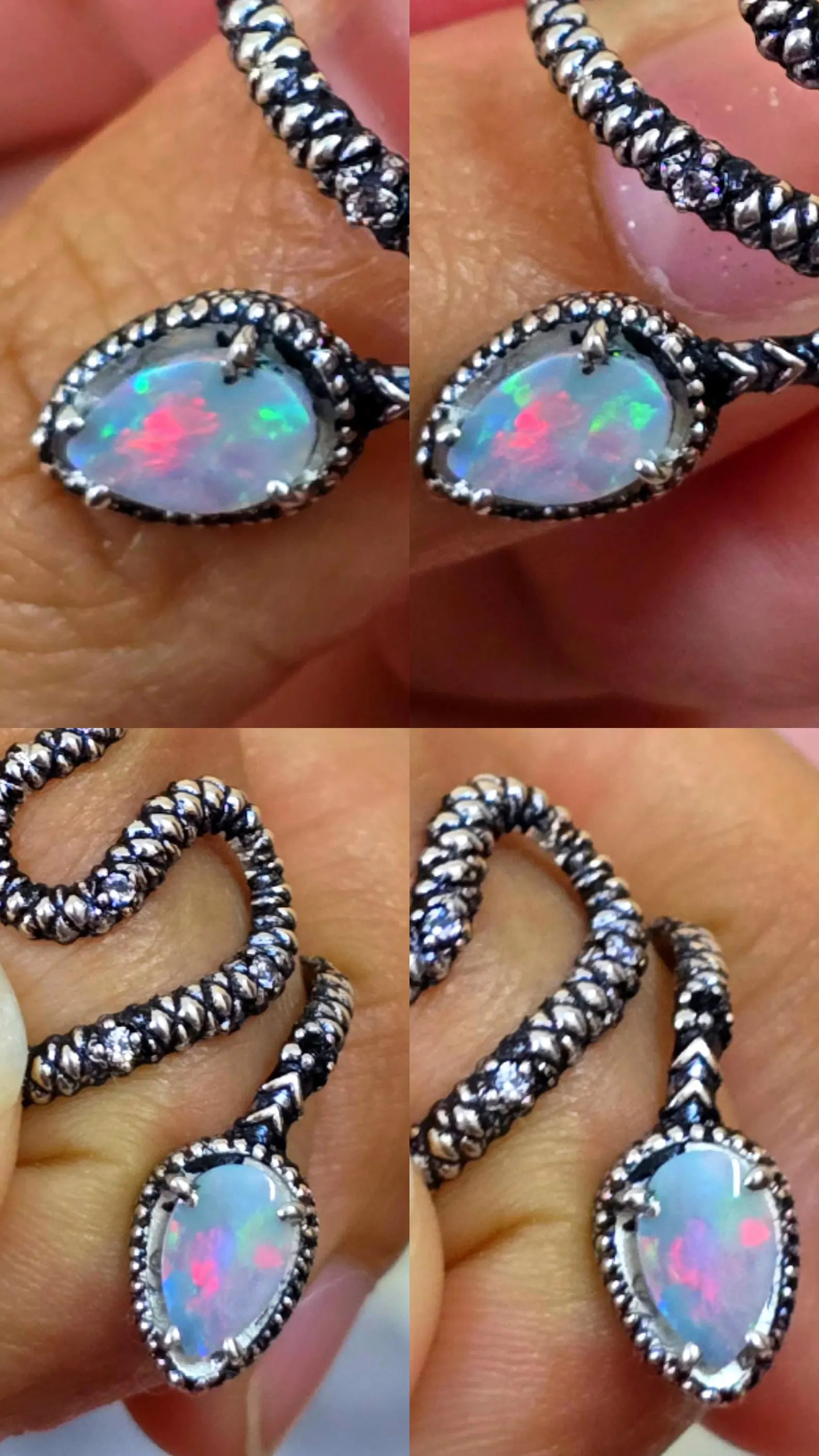 NEON Natural Australian Opal Snake Ring Silver,  thumbnail 5