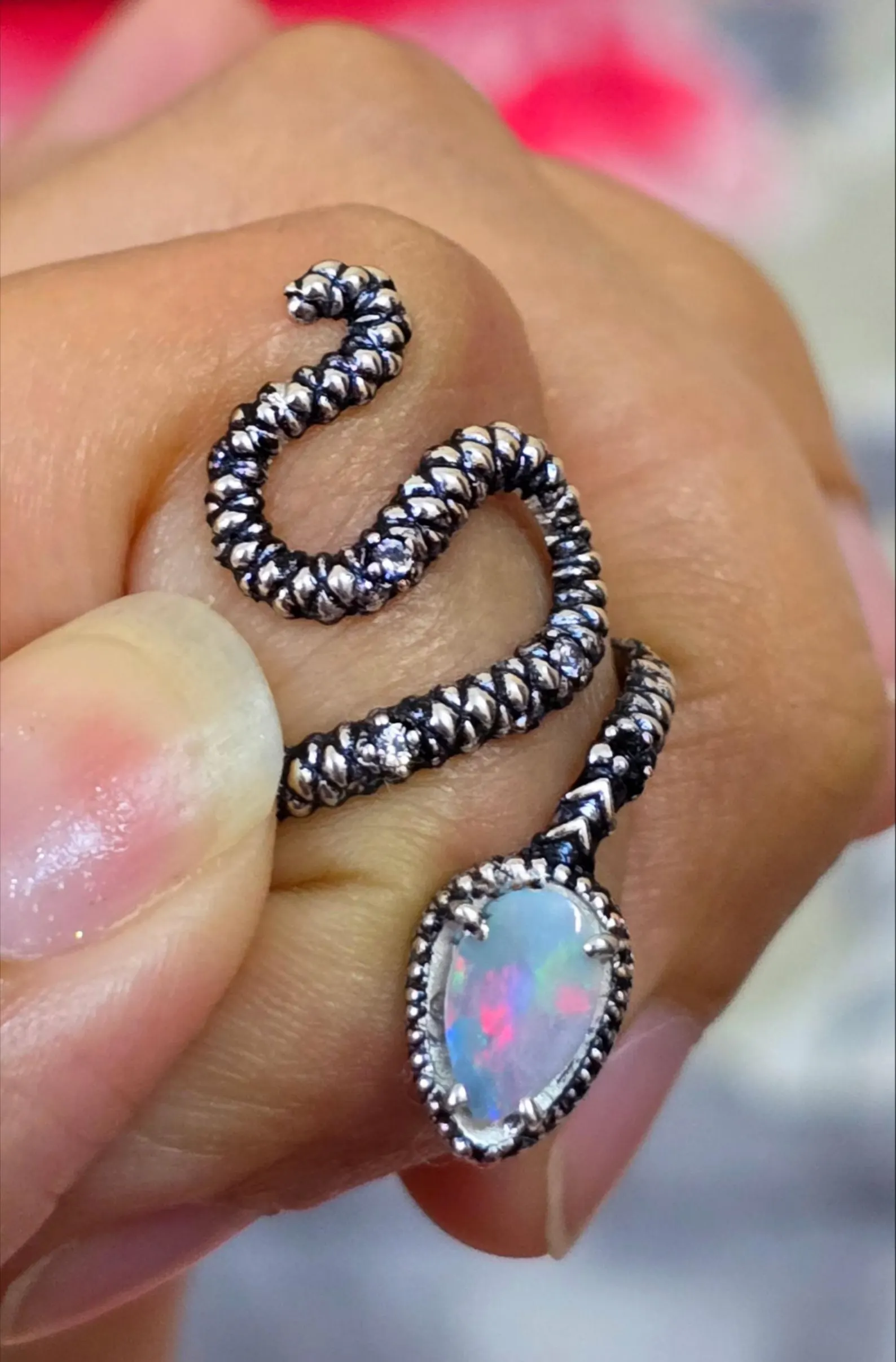 NEON Natural Australian Opal Snake Ring Silver,  thumbnail 6