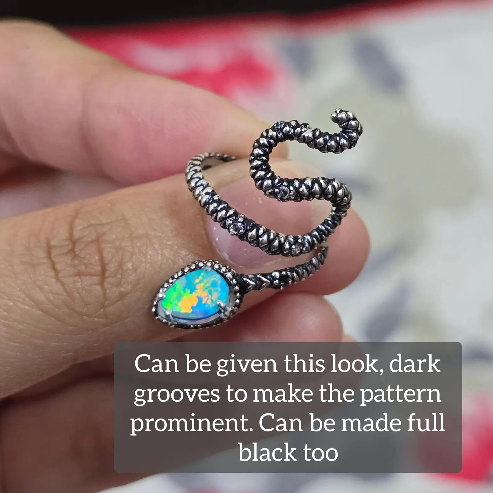 NEON Natural Australian Opal Snake Ring Silver,  thumbnail 8