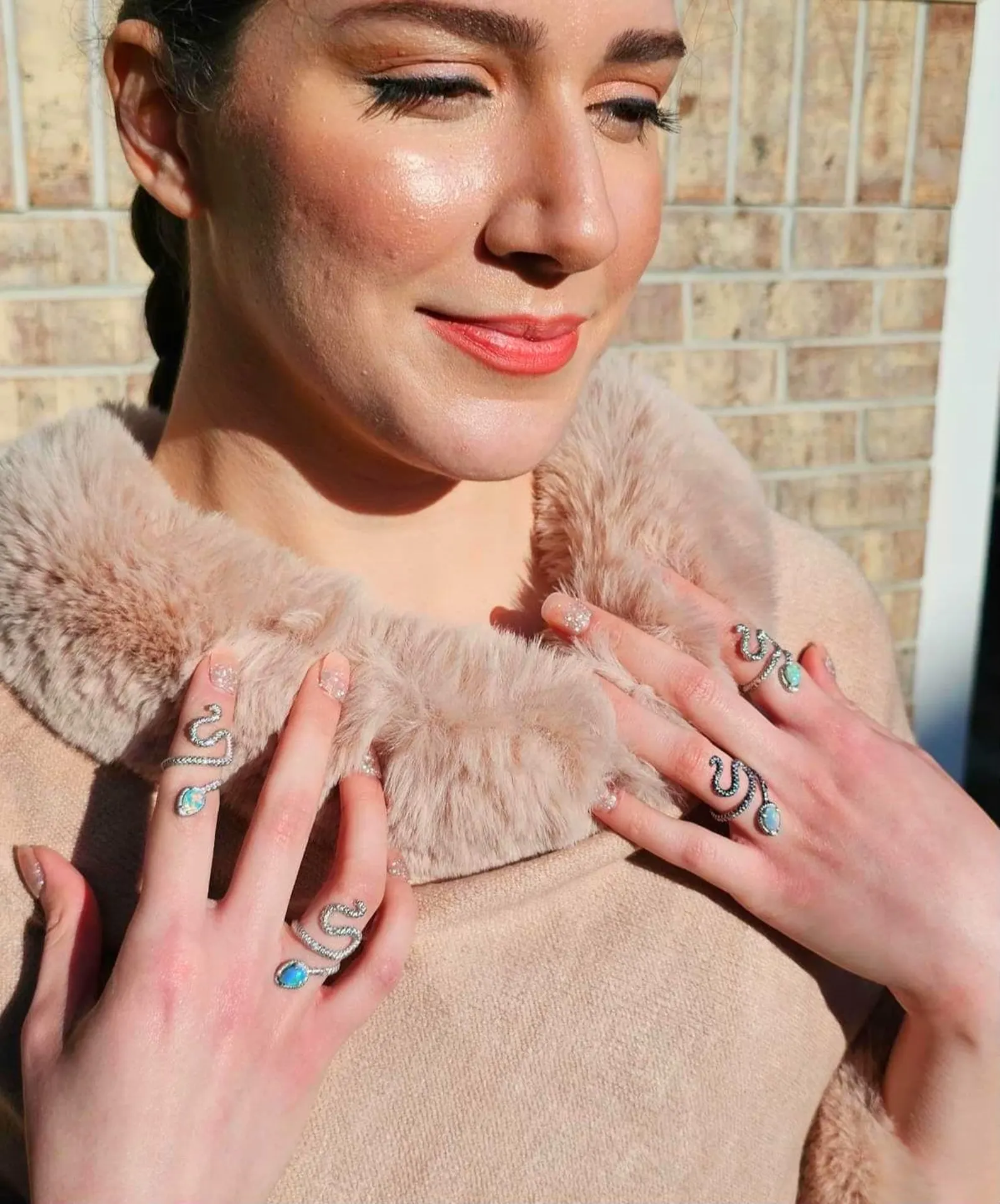 NEON Natural Australian Opal Snake Ring Silver,  thumbnail 9