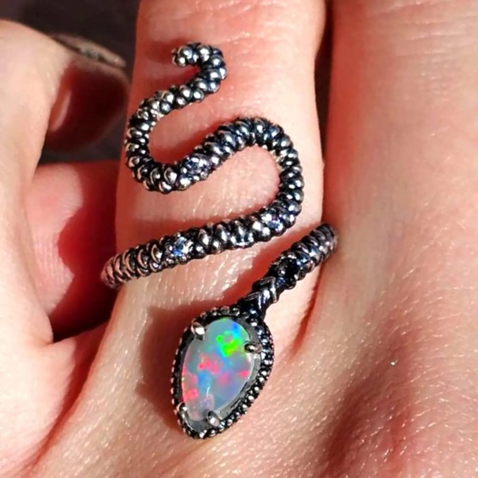 NEON Natural Australian Opal Snake Ring Silver,  thumbnail 11