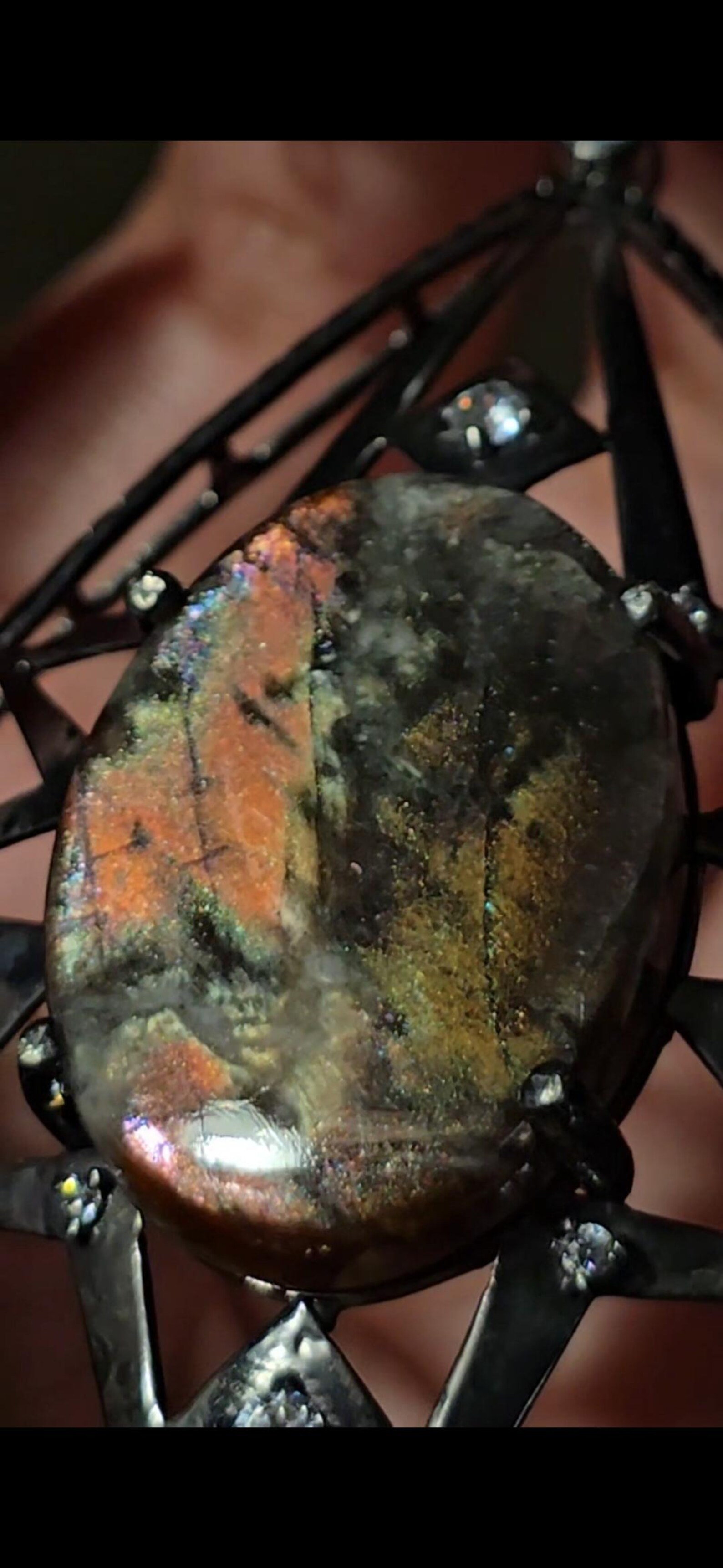 Celestial - Purple haze Sunstone Lattice Pendant 925 Silver Black Rodium plated thumbnail 3