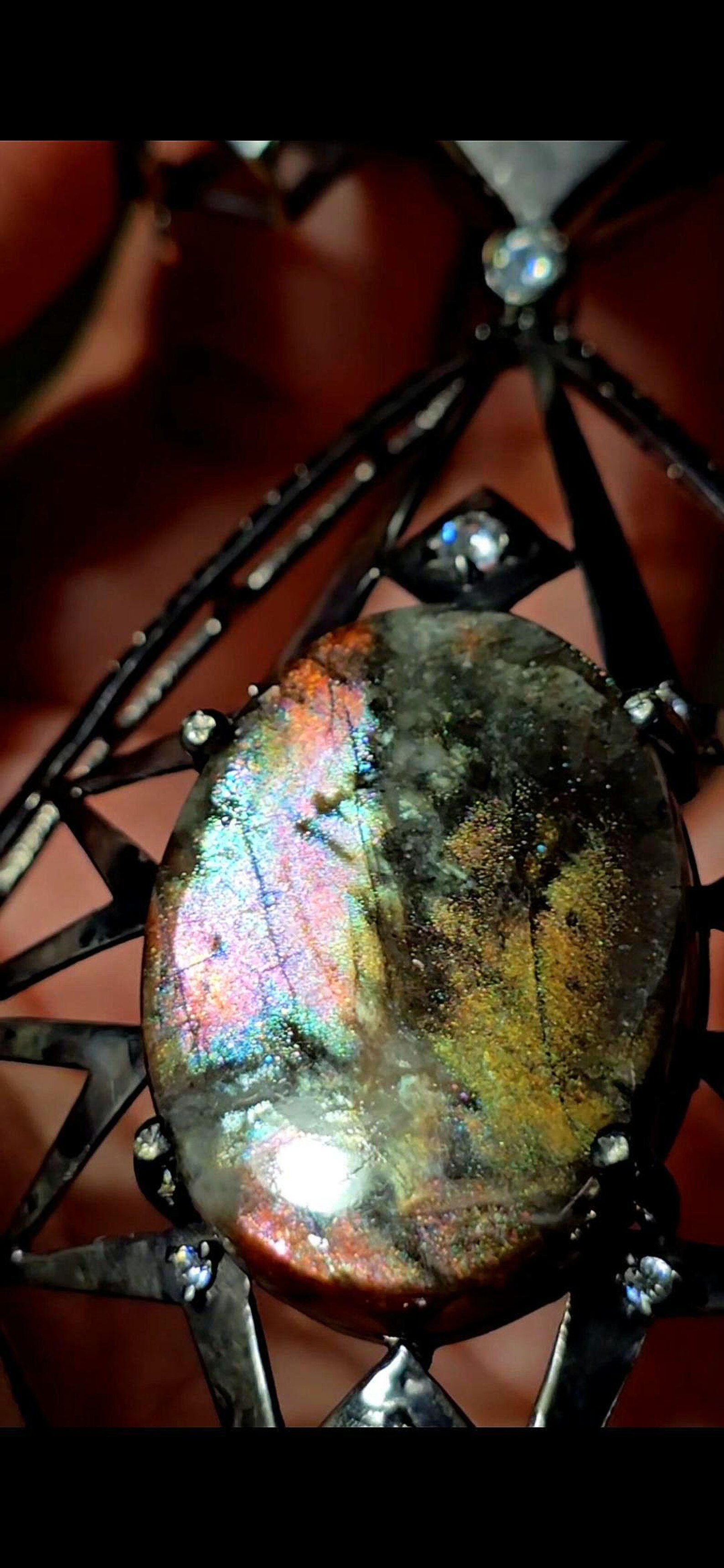 Celestial - Purple haze Sunstone Lattice Pendant 925 Silver Black Rodium plated thumbnail 10