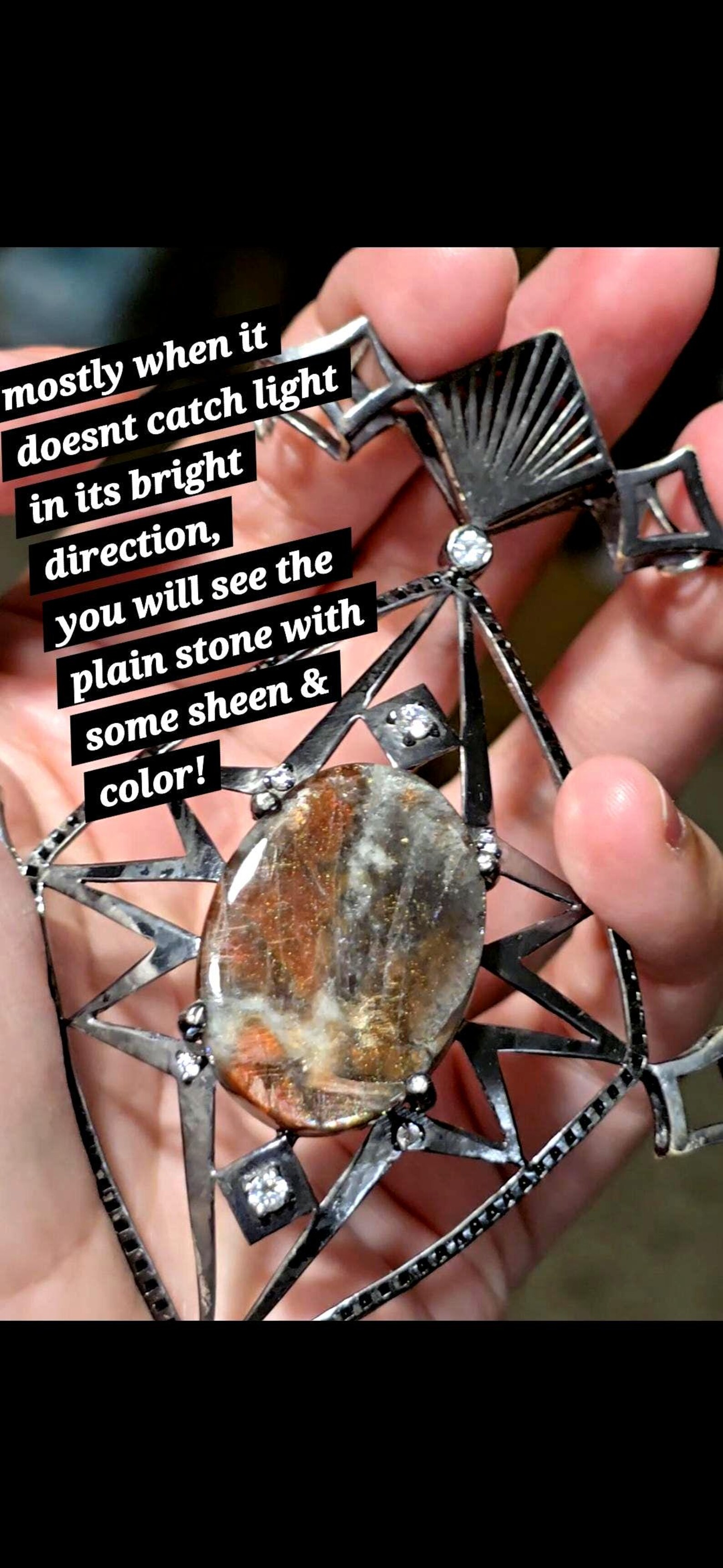 Celestial - Purple haze Sunstone Lattice Pendant 925 Silver Black Rodium plated thumbnail 12