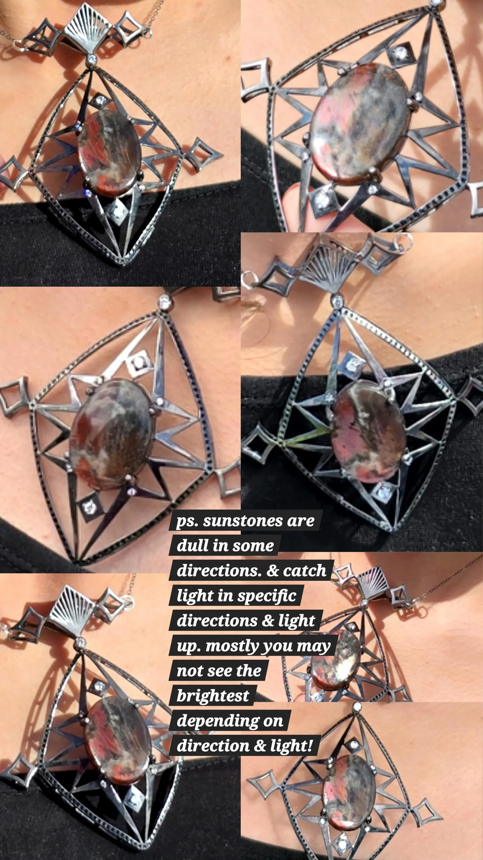 Celestial - Purple haze Sunstone Lattice Pendant 925 Silver Black Rodium plated thumbnail 13