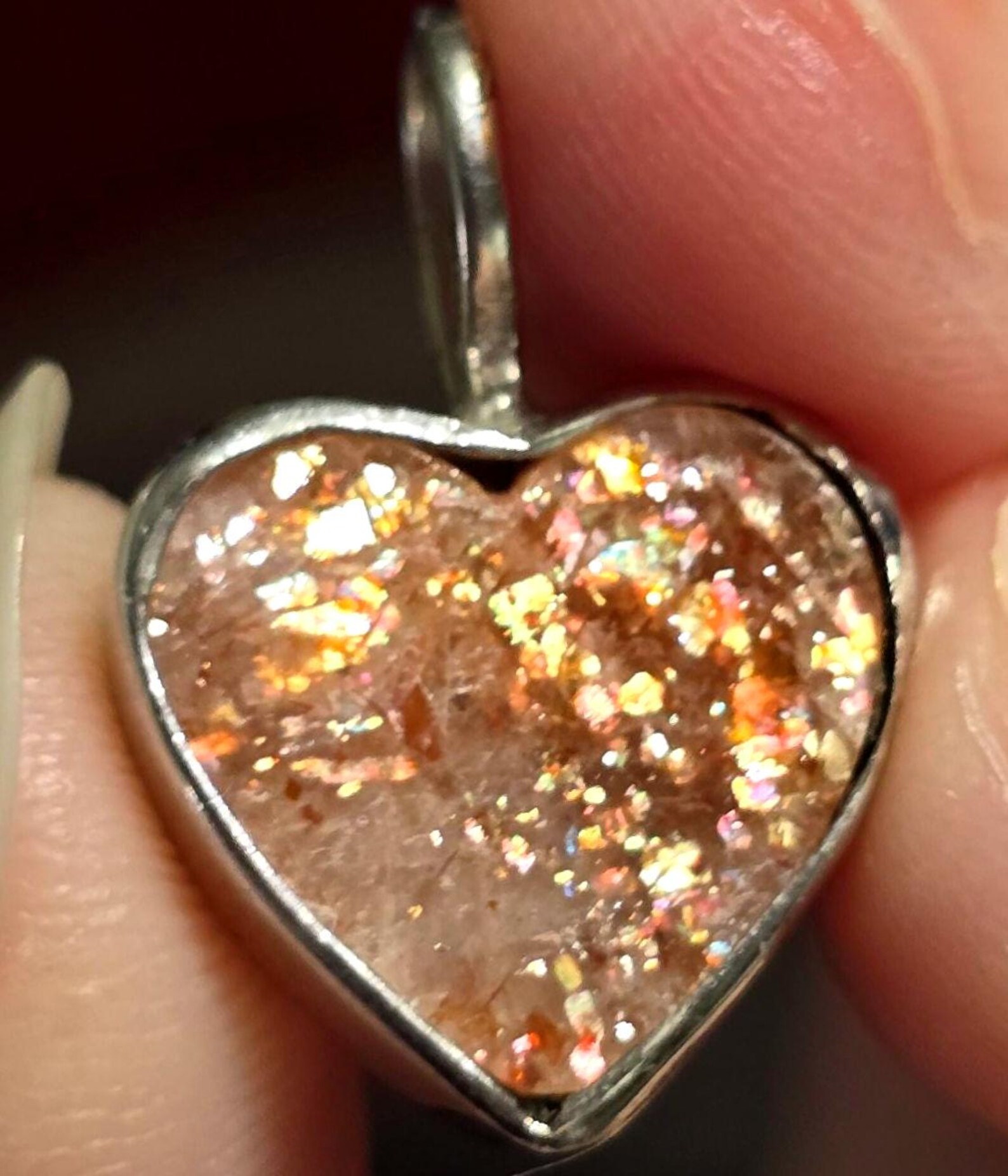 Confetti Sunstone Lattice Pendant 925 Silver Heart 