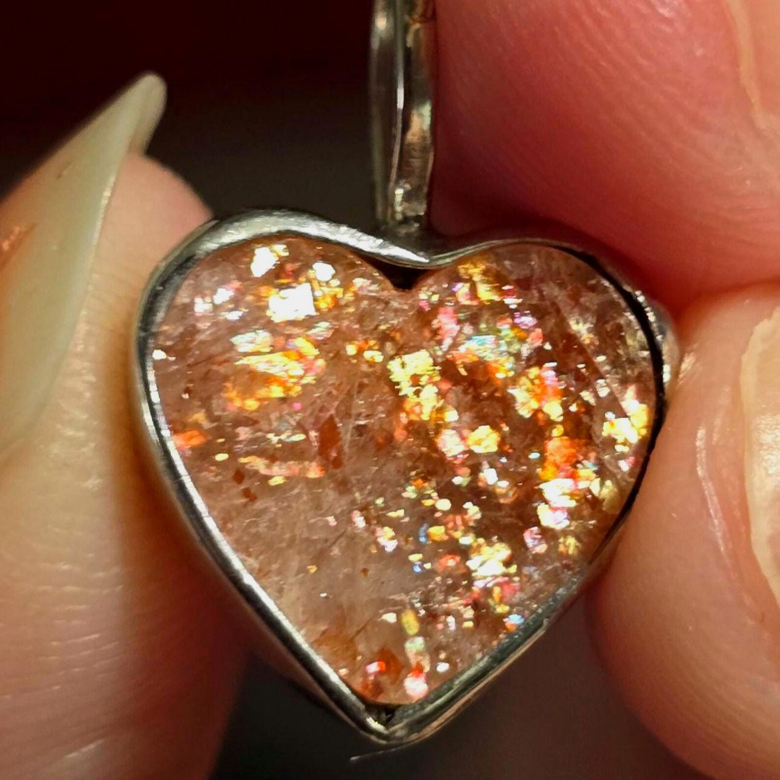 Confetti Sunstone Lattice Pendant 925 Silver Heart  thumbnail 2