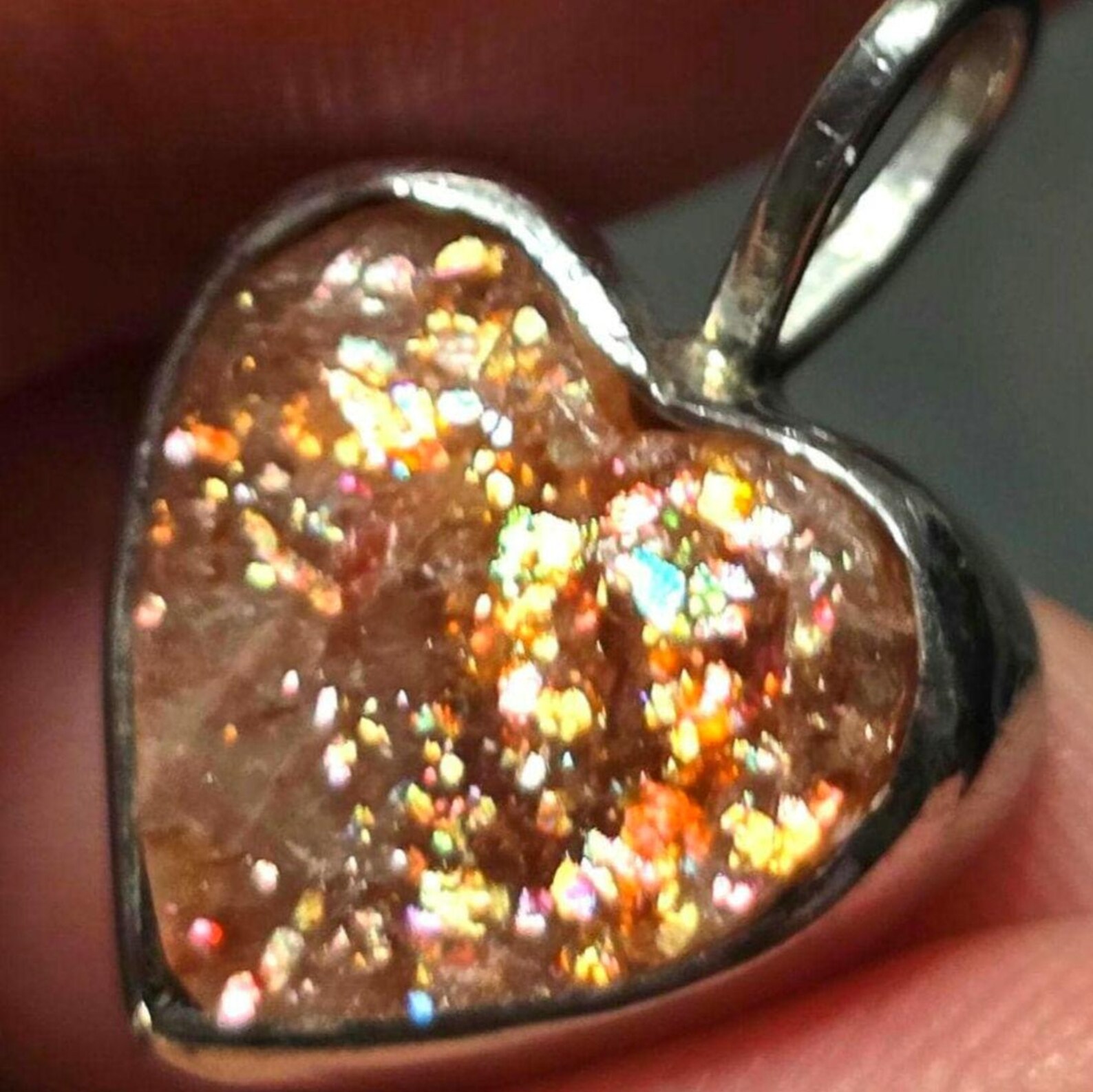 Confetti Sunstone Lattice Pendant 925 Silver Heart  thumbnail 3