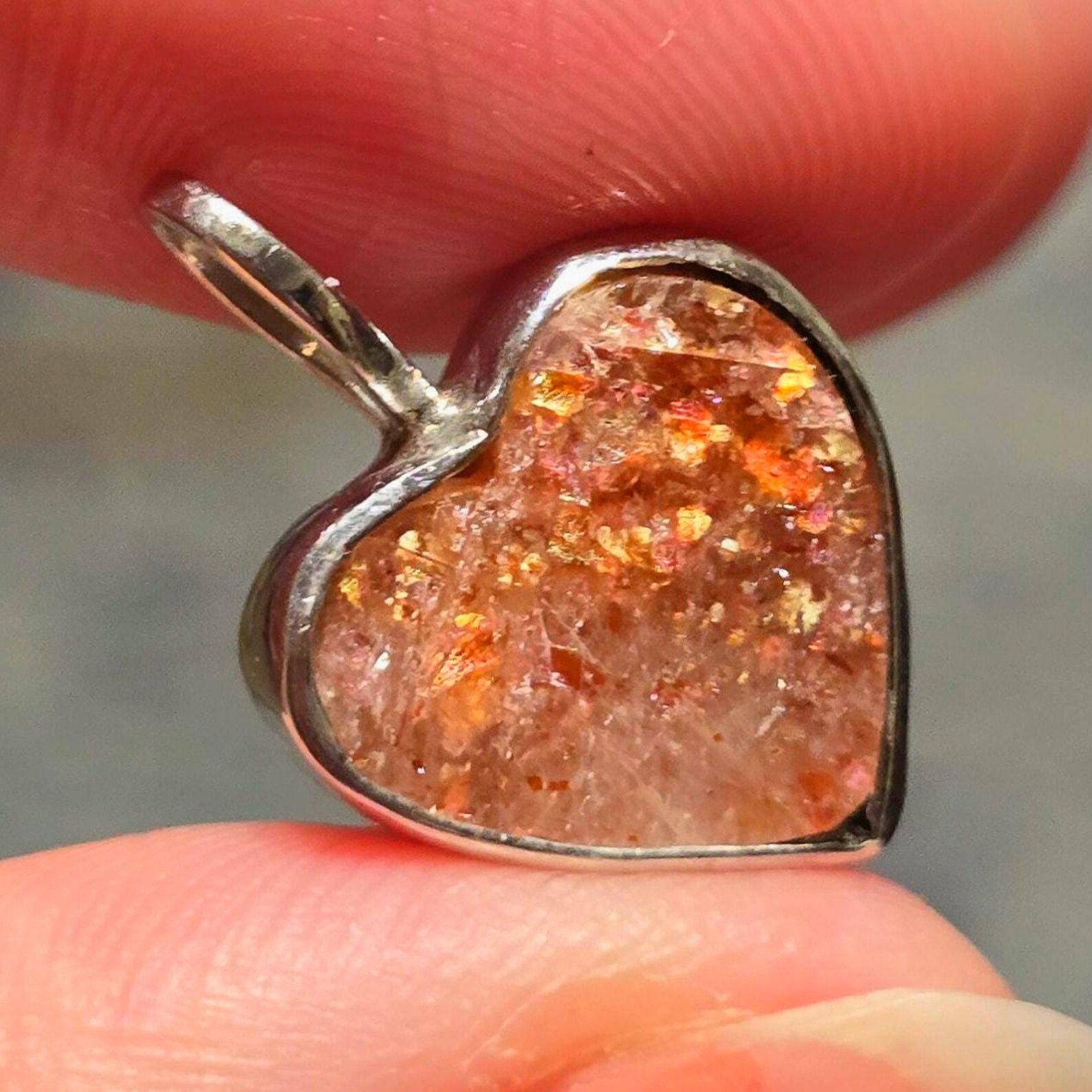 Confetti Sunstone Lattice Pendant 925 Silver Heart  thumbnail 5