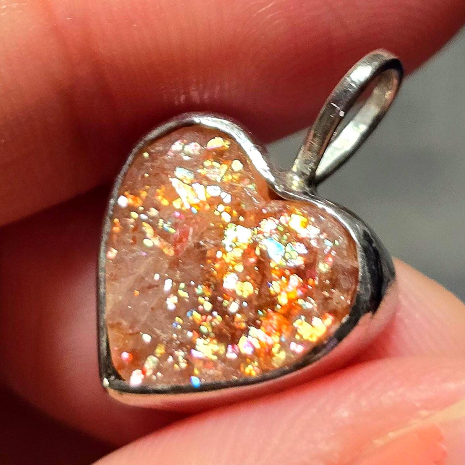 Confetti Sunstone Lattice Pendant 925 Silver Heart  thumbnail 6