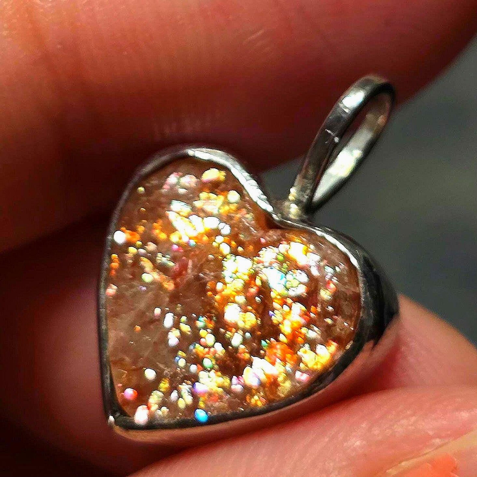 Confetti Sunstone Lattice Pendant 925 Silver Heart  thumbnail 11