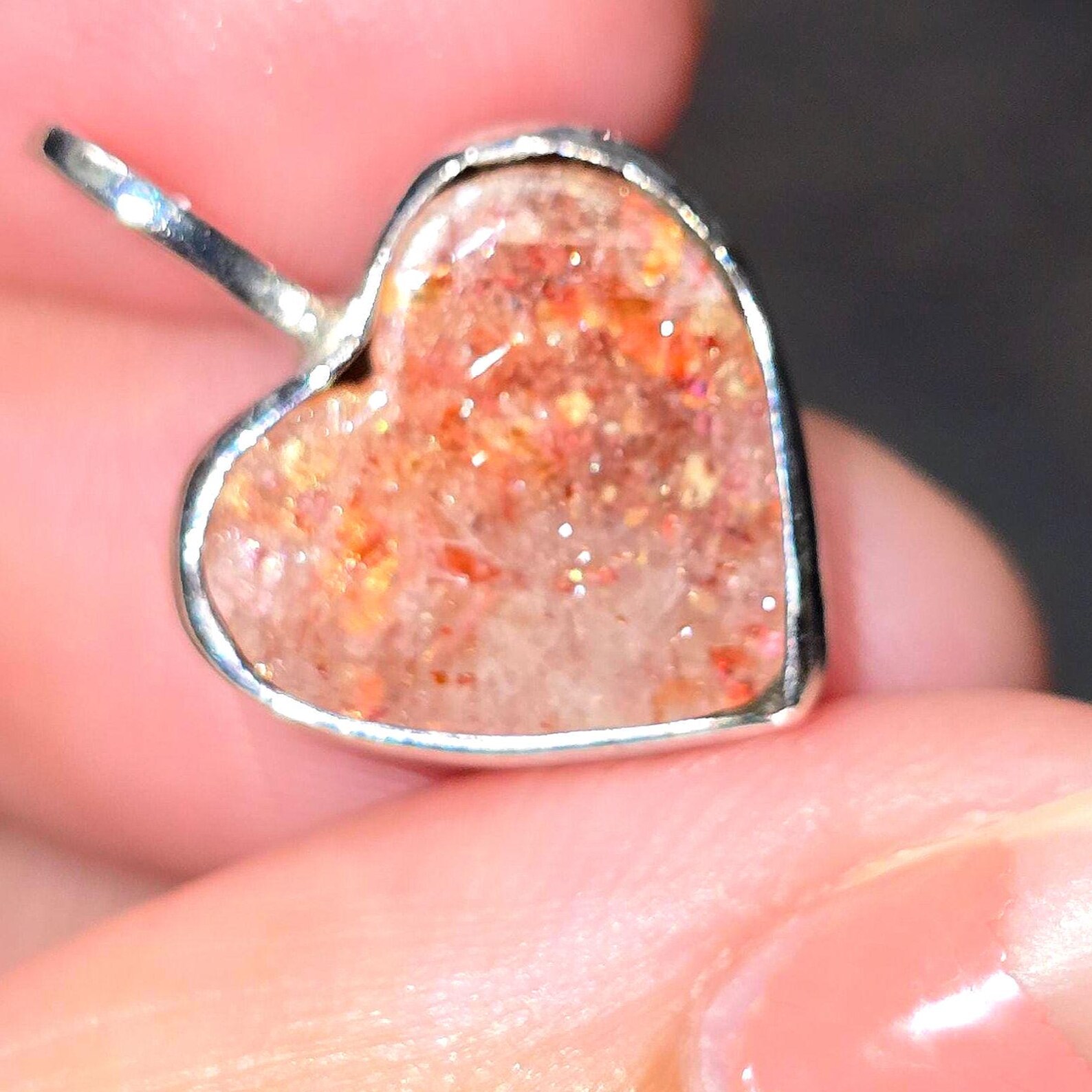 Confetti Sunstone Lattice Pendant 925 Silver Heart  thumbnail 14
