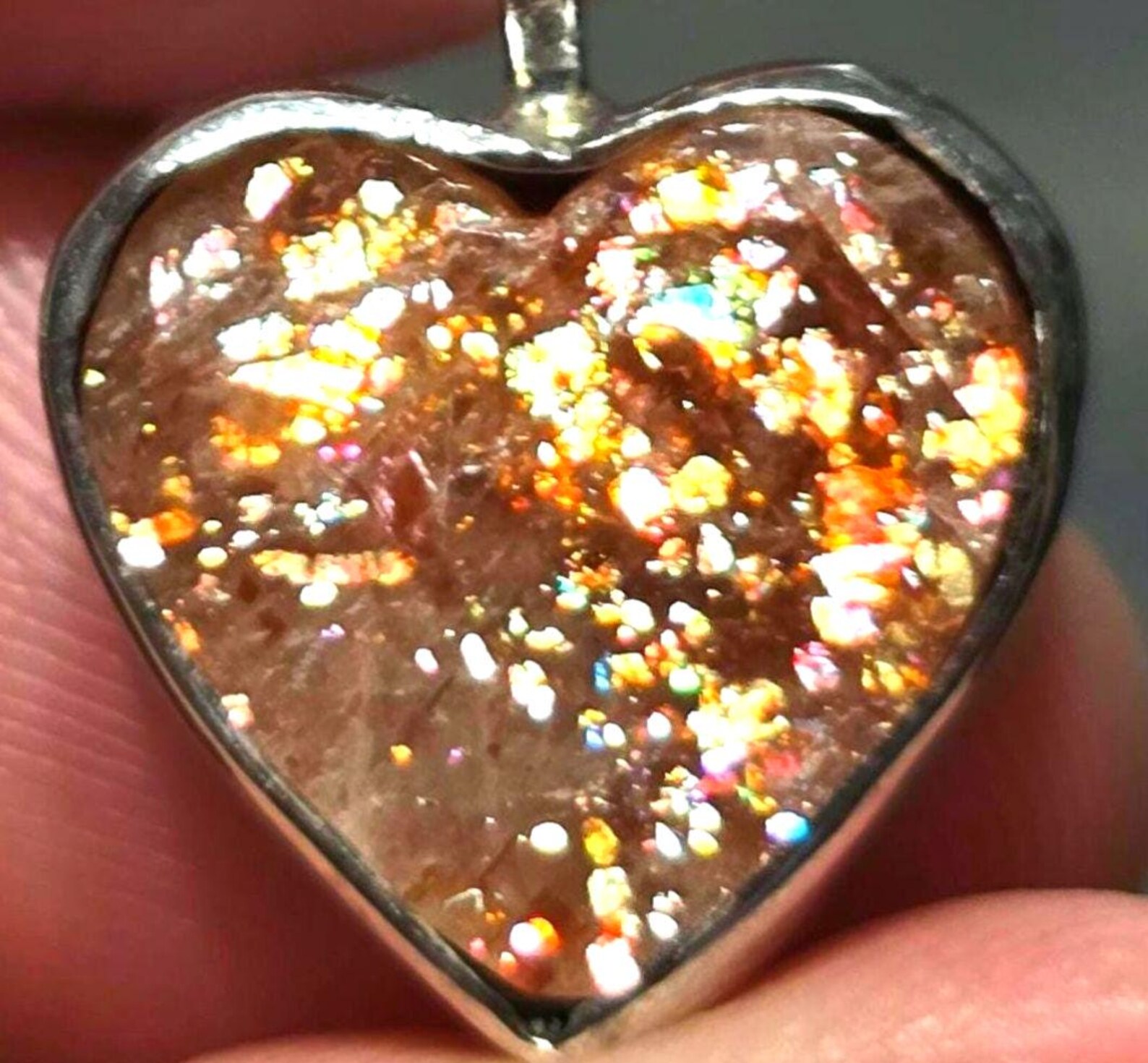 Confetti Sunstone Lattice Pendant 925 Silver Heart  thumbnail 17