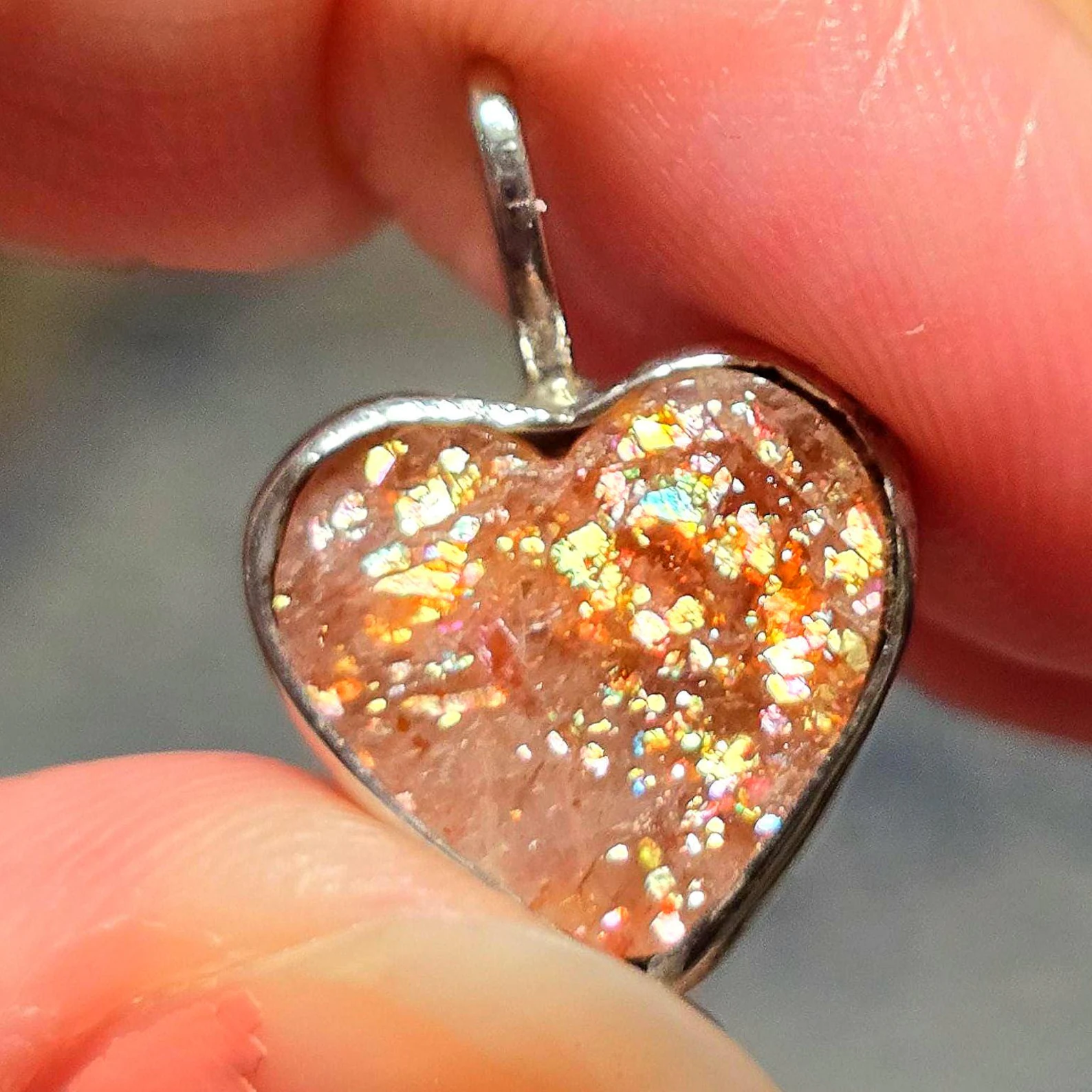 Confetti Sunstone Lattice Pendant 925 Silver Heart  thumbnail 18