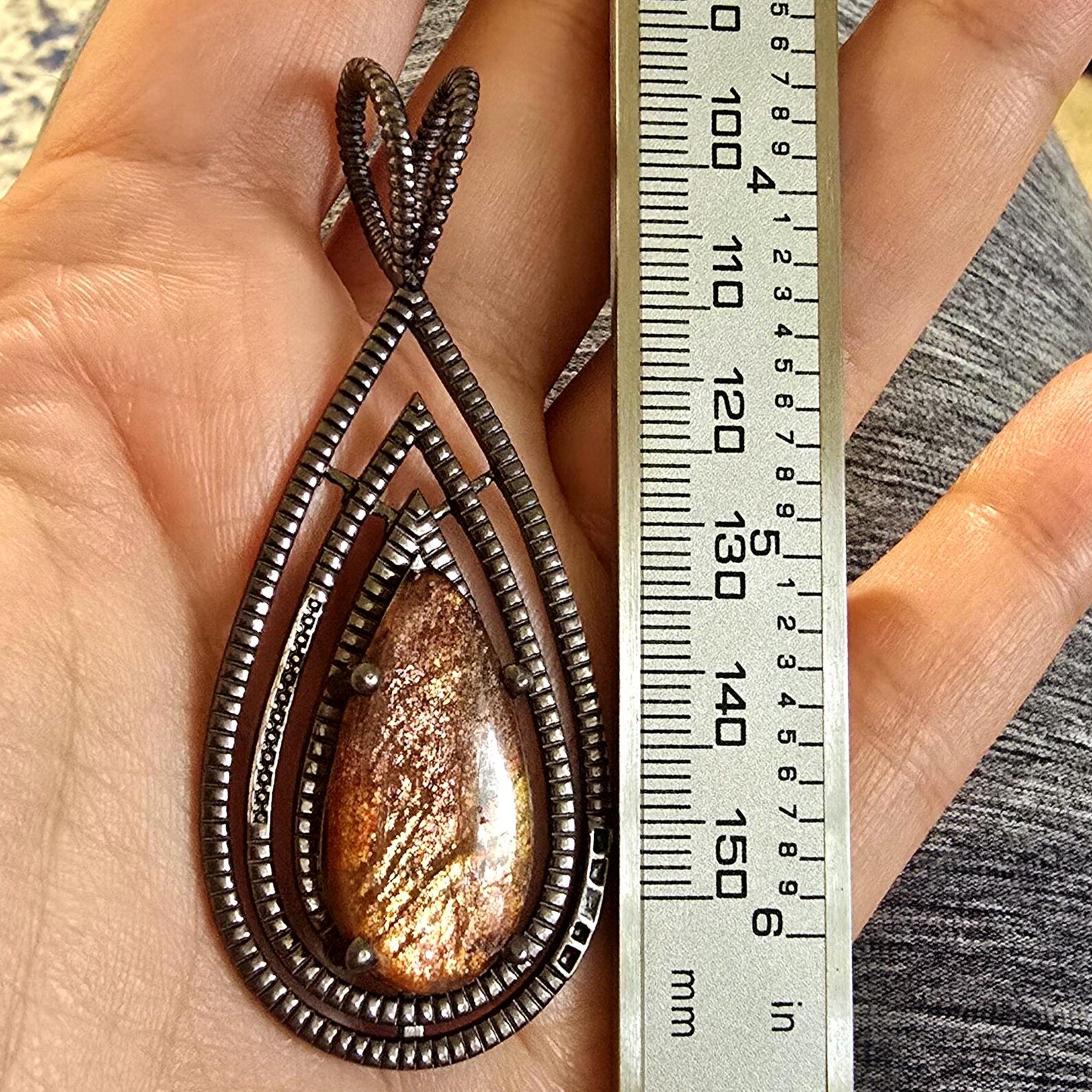 Mystery babe- Purple haze Sunstone Lattice Pendant 925 Silver Black Rhodium thumbnail 2