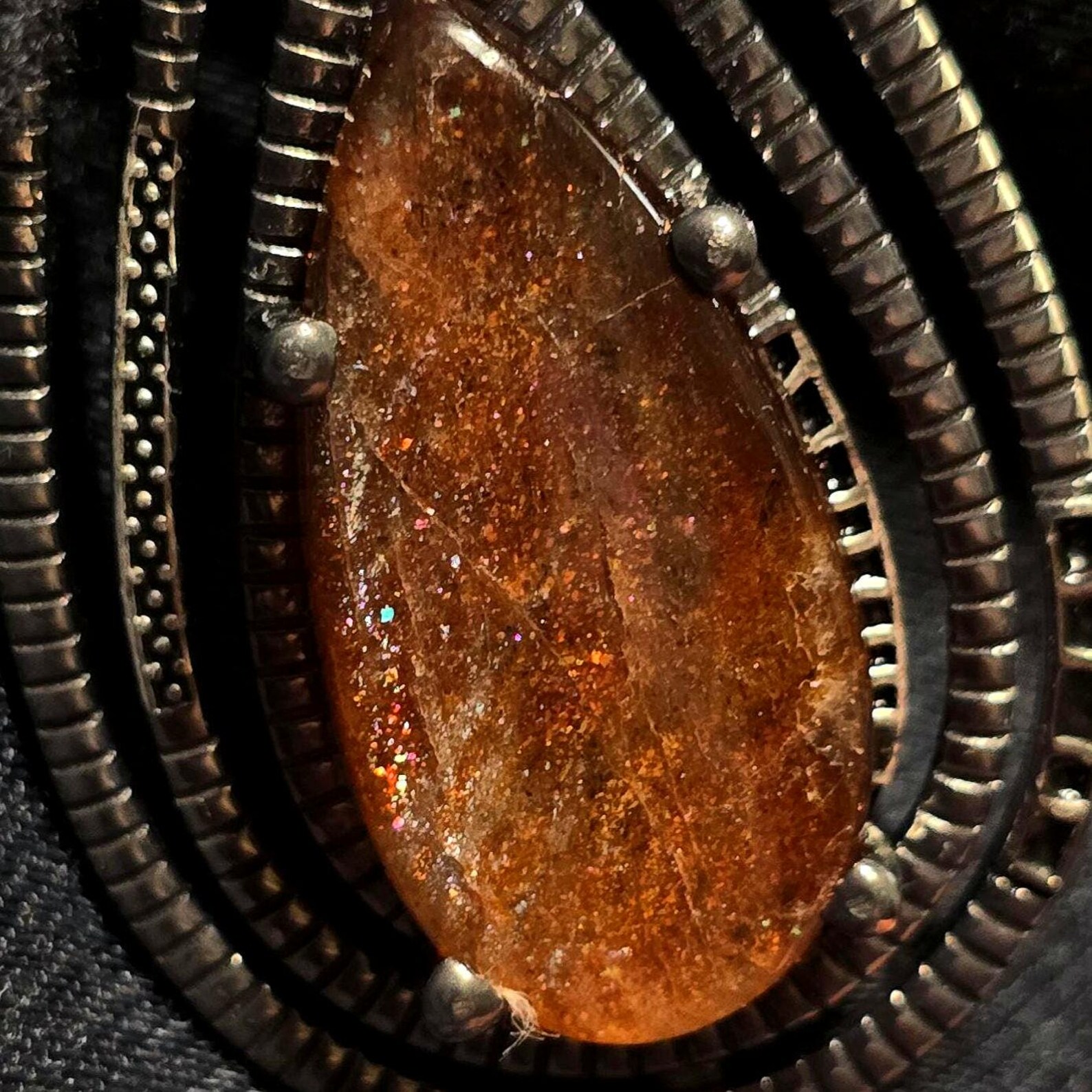 Mystery babe- Purple haze Sunstone Lattice Pendant 925 Silver Black Rhodium thumbnail 8