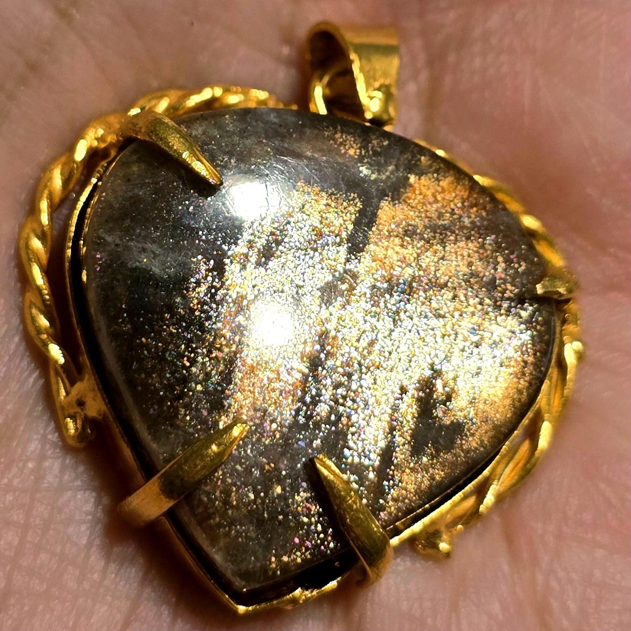 GOLD rush ,Galaxy Sunstone Lattice Copper Brass* Pendant, Gold bronze 