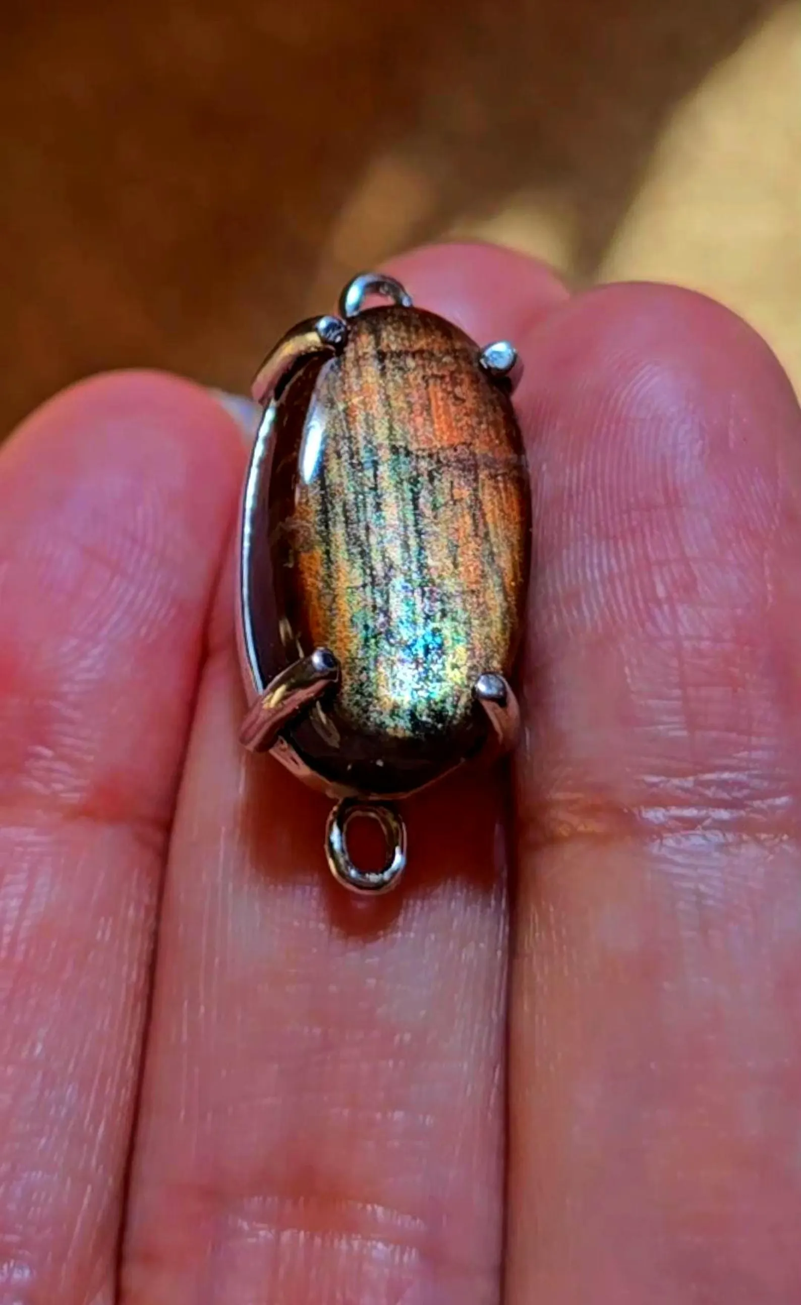 Holographic Purple Haze Sunstone Lattice Pendant 925 Silver
