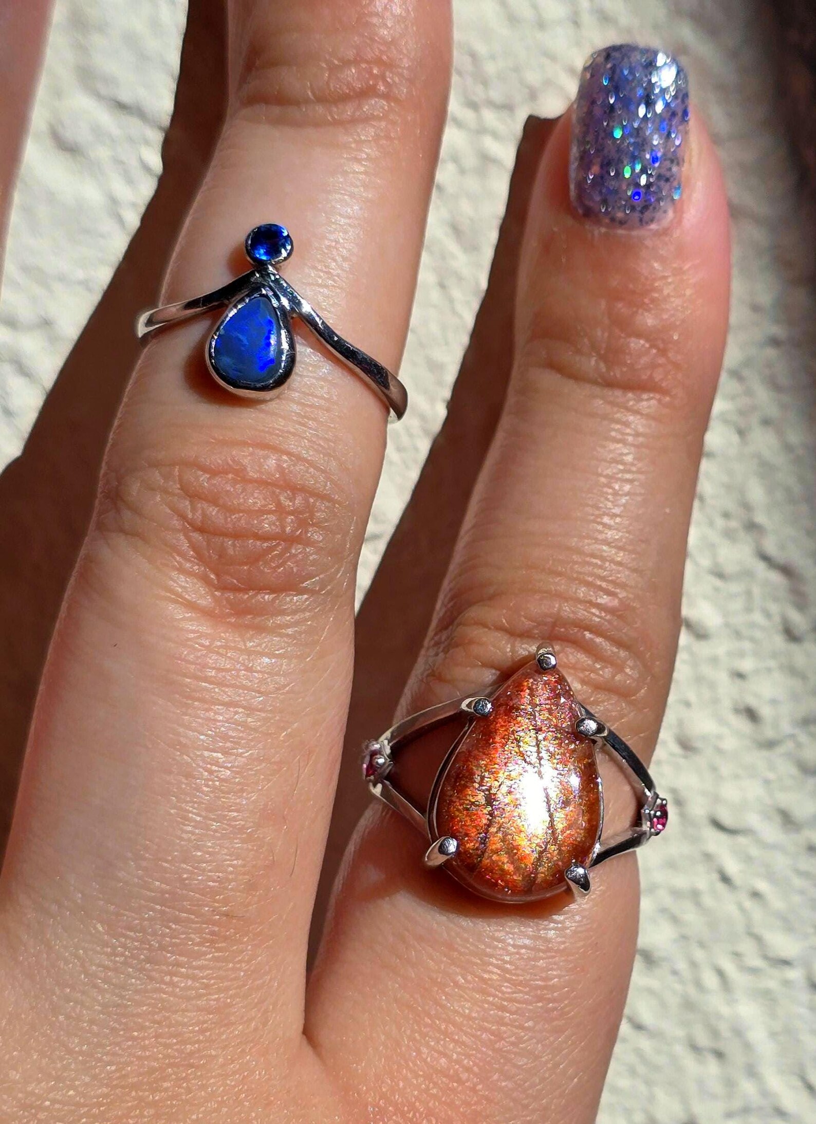 Glittery Fall - Confetti  Sunstone Rainbow lattice 925 Sterling silver ring size 9  thumbnail 3
