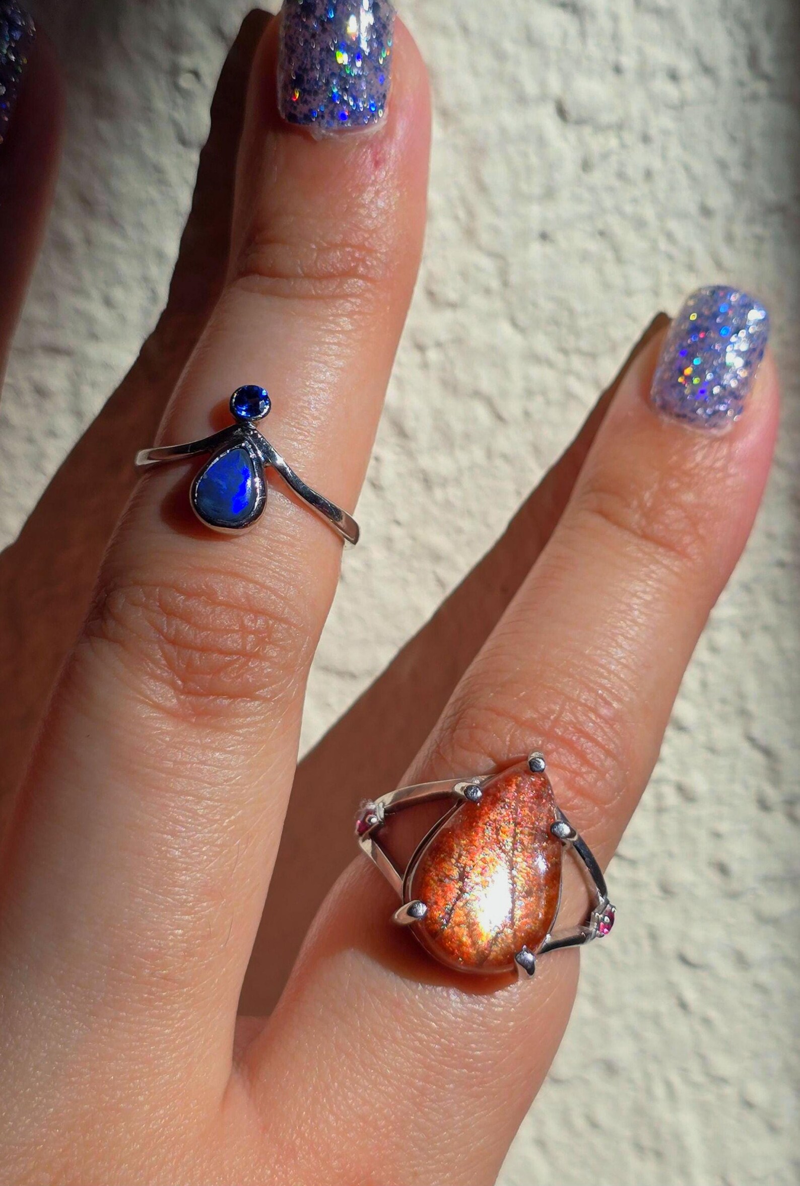 Glittery Fall - Confetti  Sunstone Rainbow lattice 925 Sterling silver ring size 9  thumbnail 7