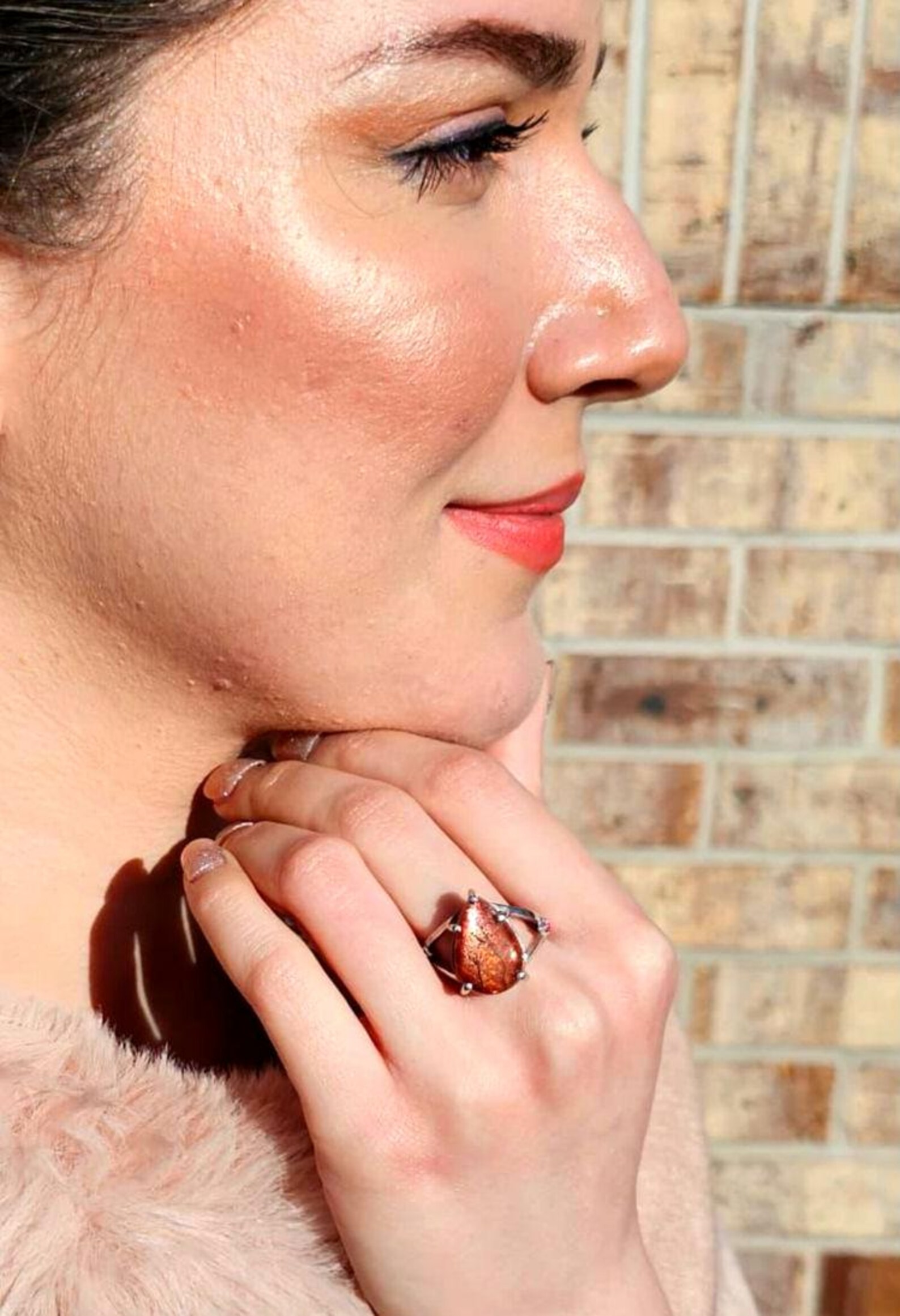 Glittery Fall - Confetti  Sunstone Rainbow lattice 925 Sterling silver ring size 9  thumbnail 18