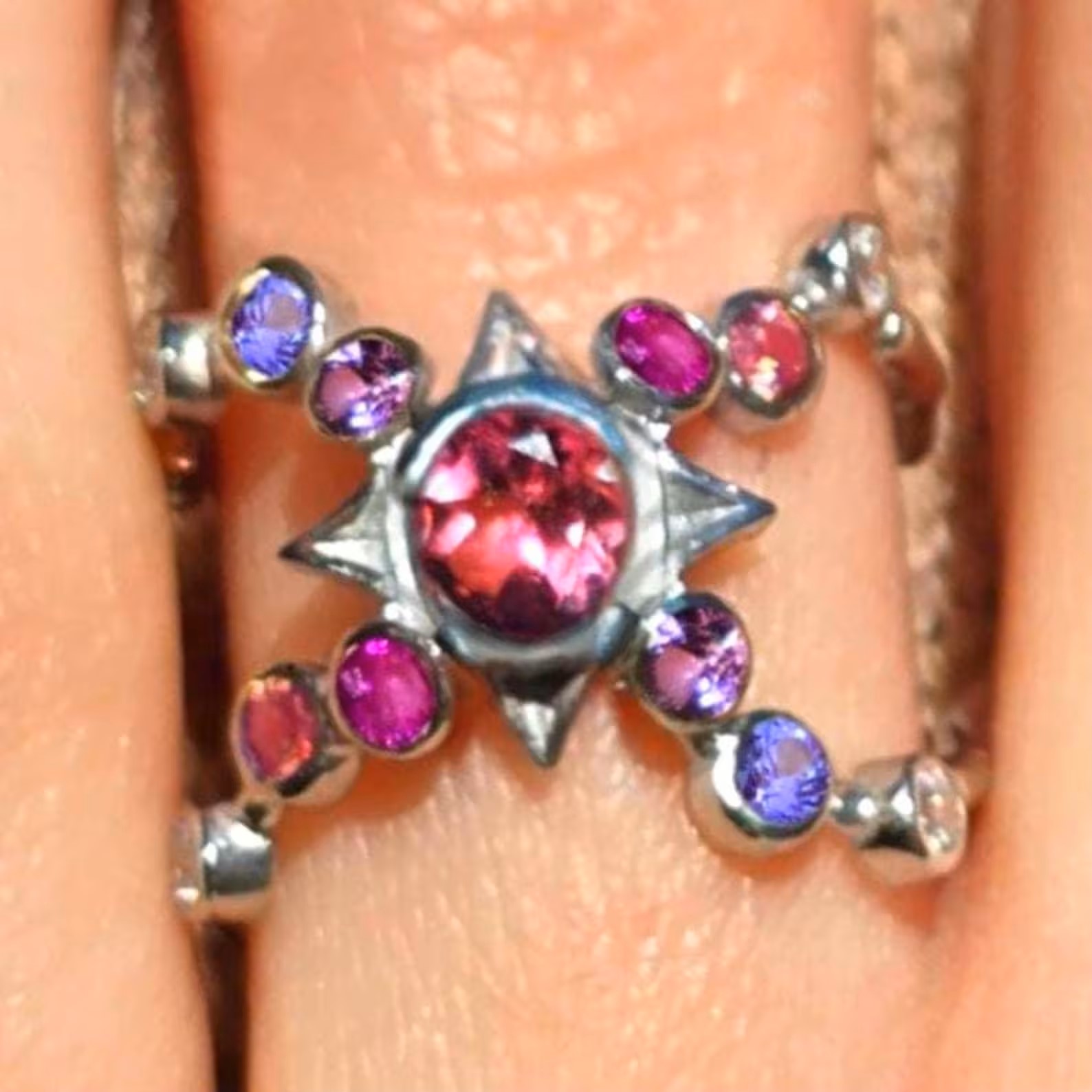 Celestial highness - Custom Natural Pink Tourmaline Ring, 925 Silver, Sapphire 
