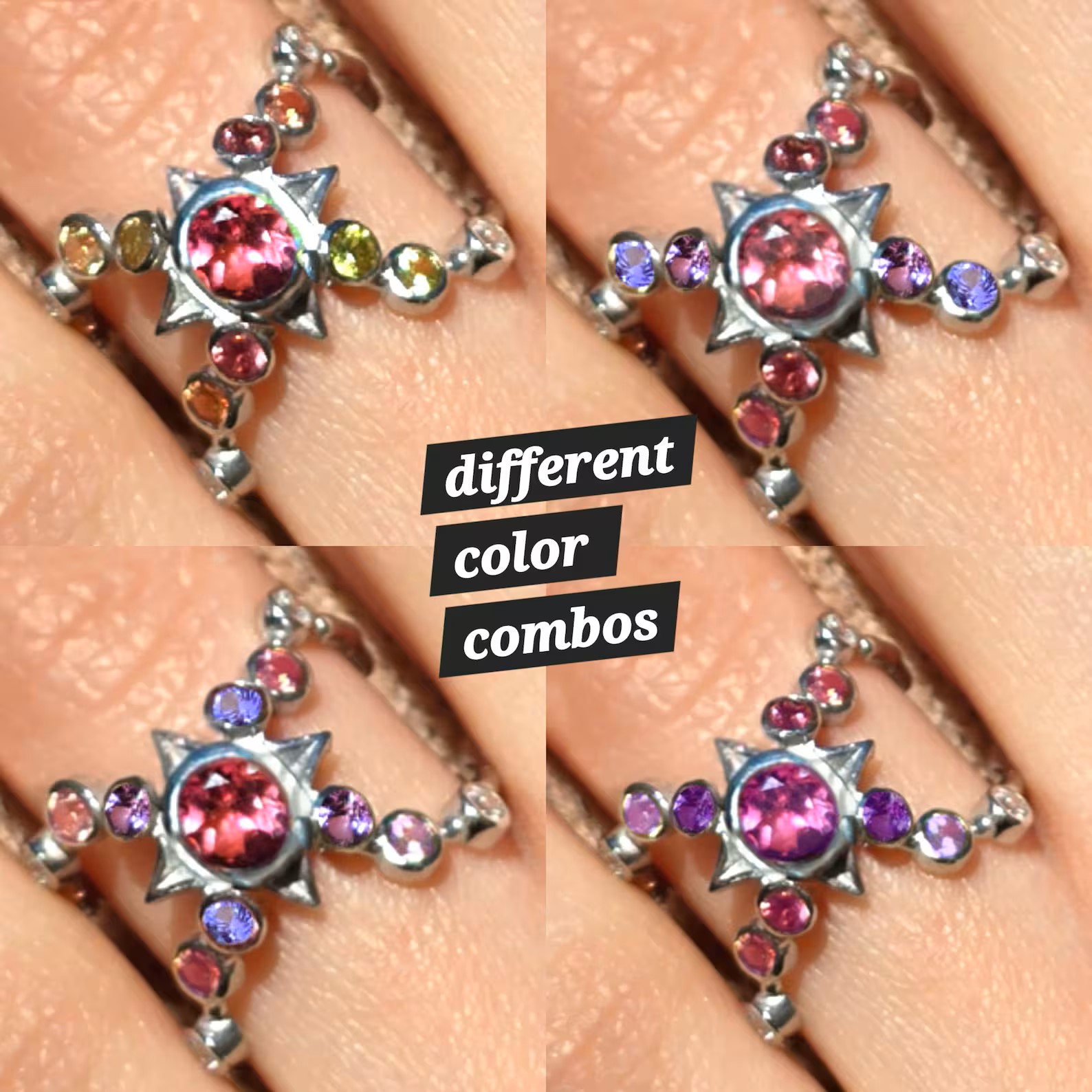 Starry bae - Custom Natural Tourmaline Ring, 925 Silver, Sapphire thumbnail 3