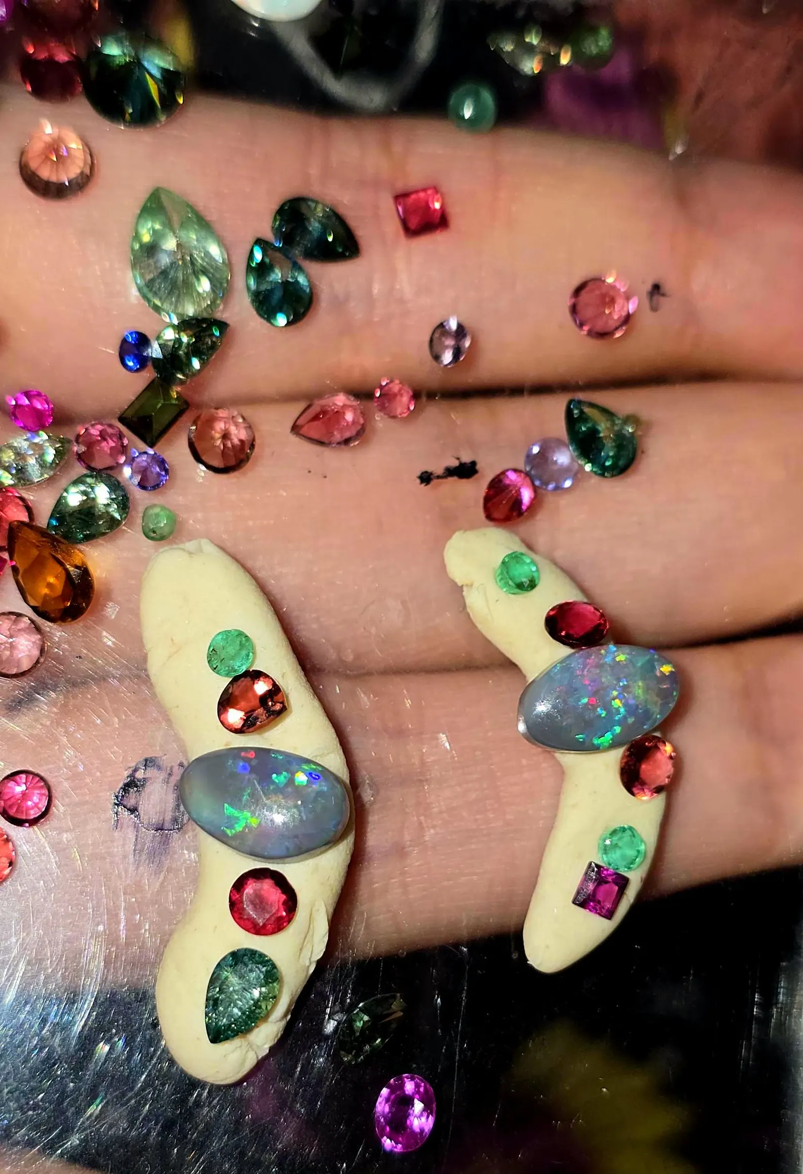 FUSCIA NIGHT - CUSTOM Natural Australian Opal Ring Silver, natural Tourmaline sapphire Emerald thumbnail 3