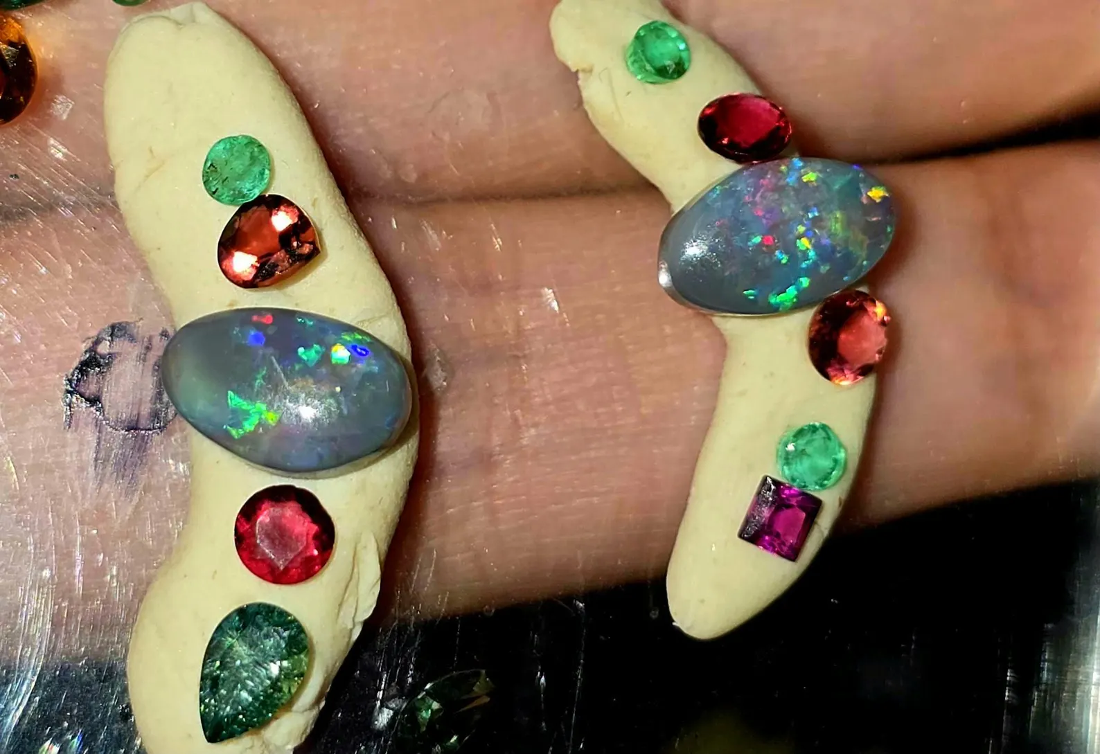 FUSCIA NIGHT - CUSTOM Natural Australian Opal Ring Silver, natural Tourmaline sapphire Emerald thumbnail 2