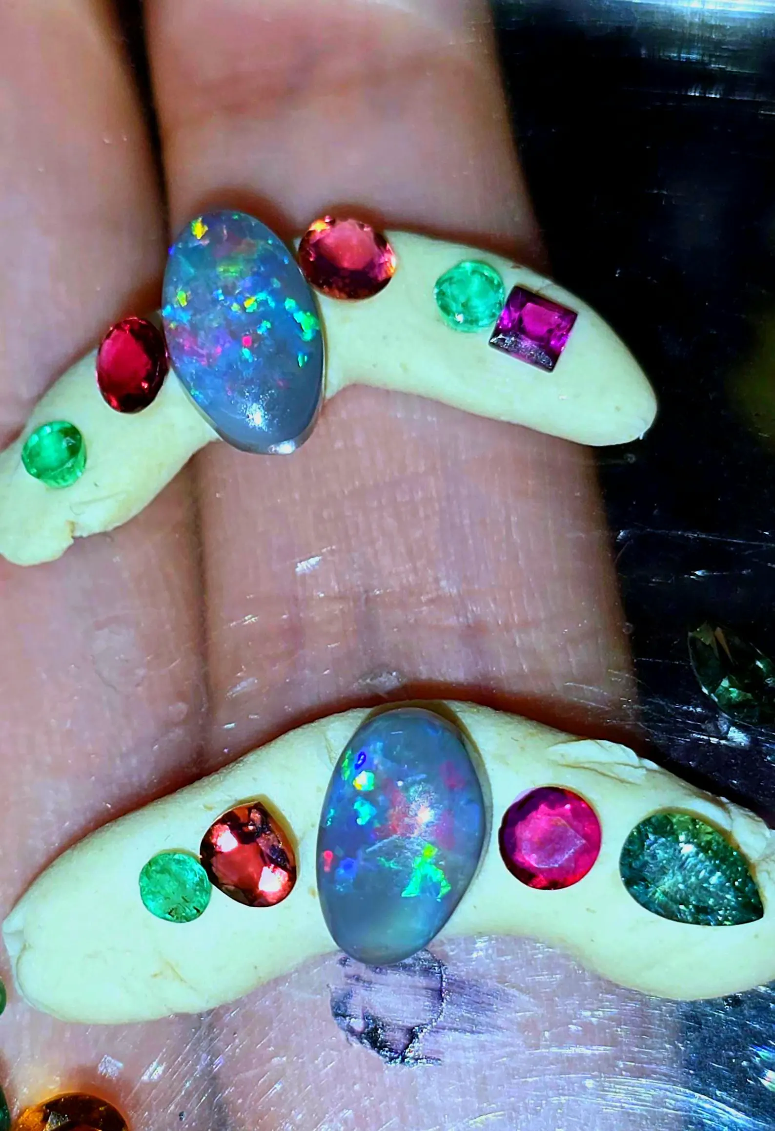 FUSCIA NIGHT - CUSTOM Natural Australian Opal Ring Silver, natural Tourmaline sapphire Emerald