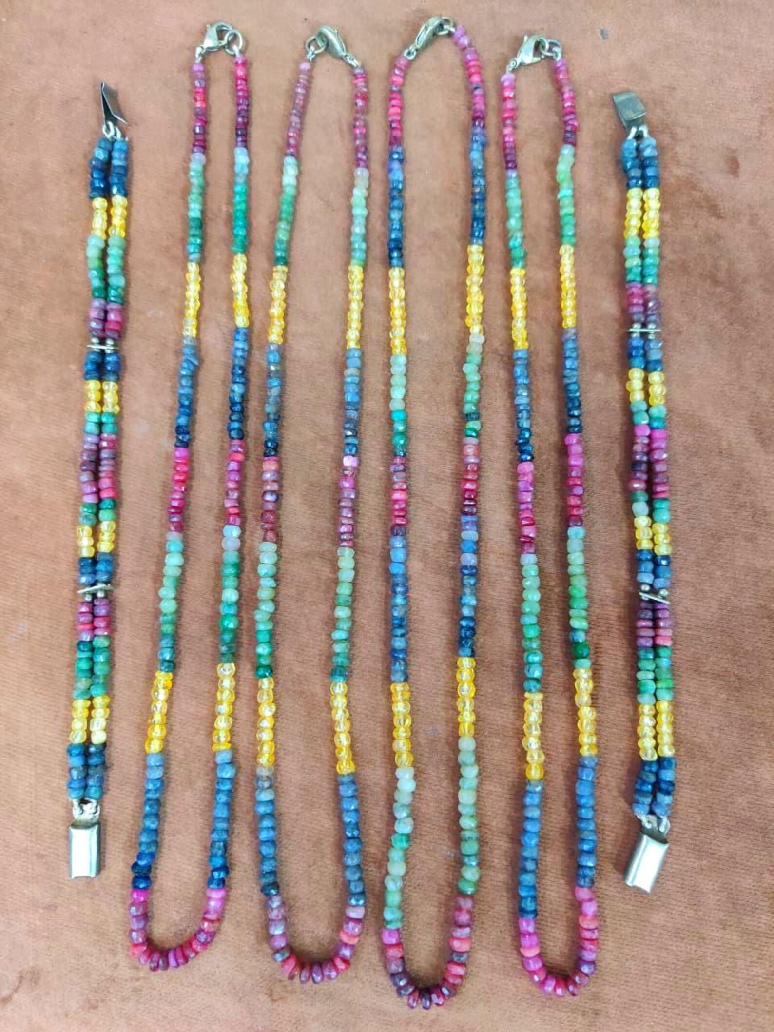 RAINBOW BEADED - Natural Ruby ,Emerald, & Sapphire strand necklace