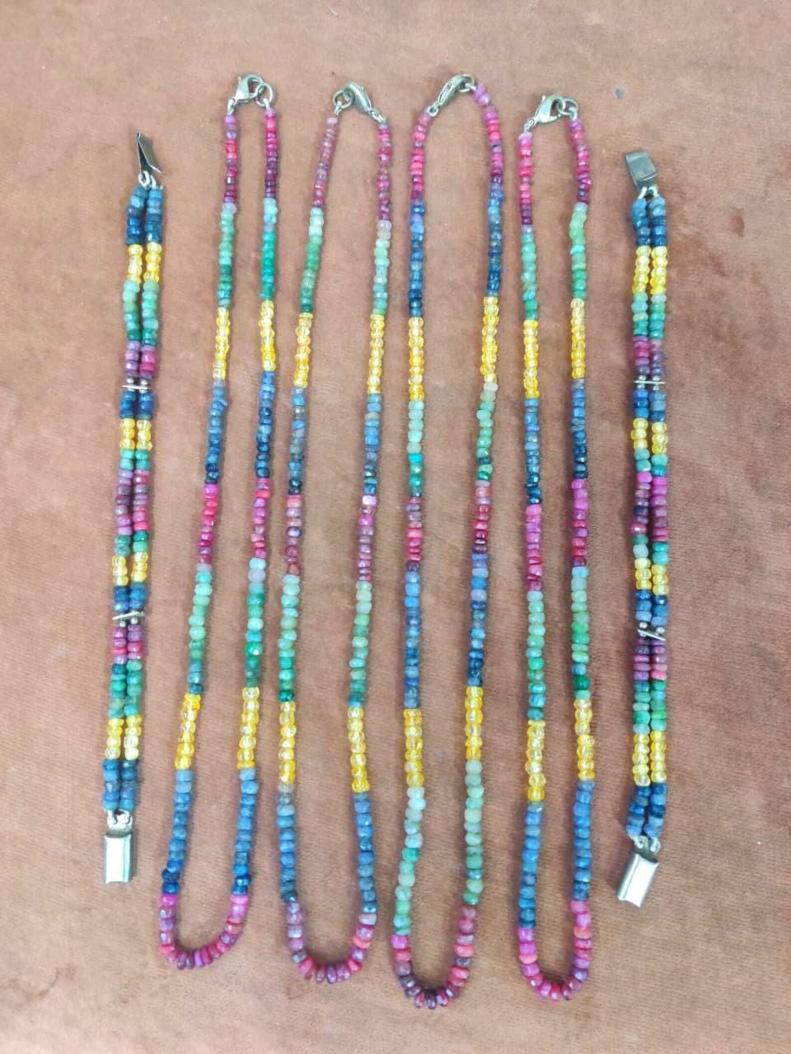 RAINBOW BEADED - Natural Ruby ,Emerald, & Sapphire strand necklace thumbnail 7