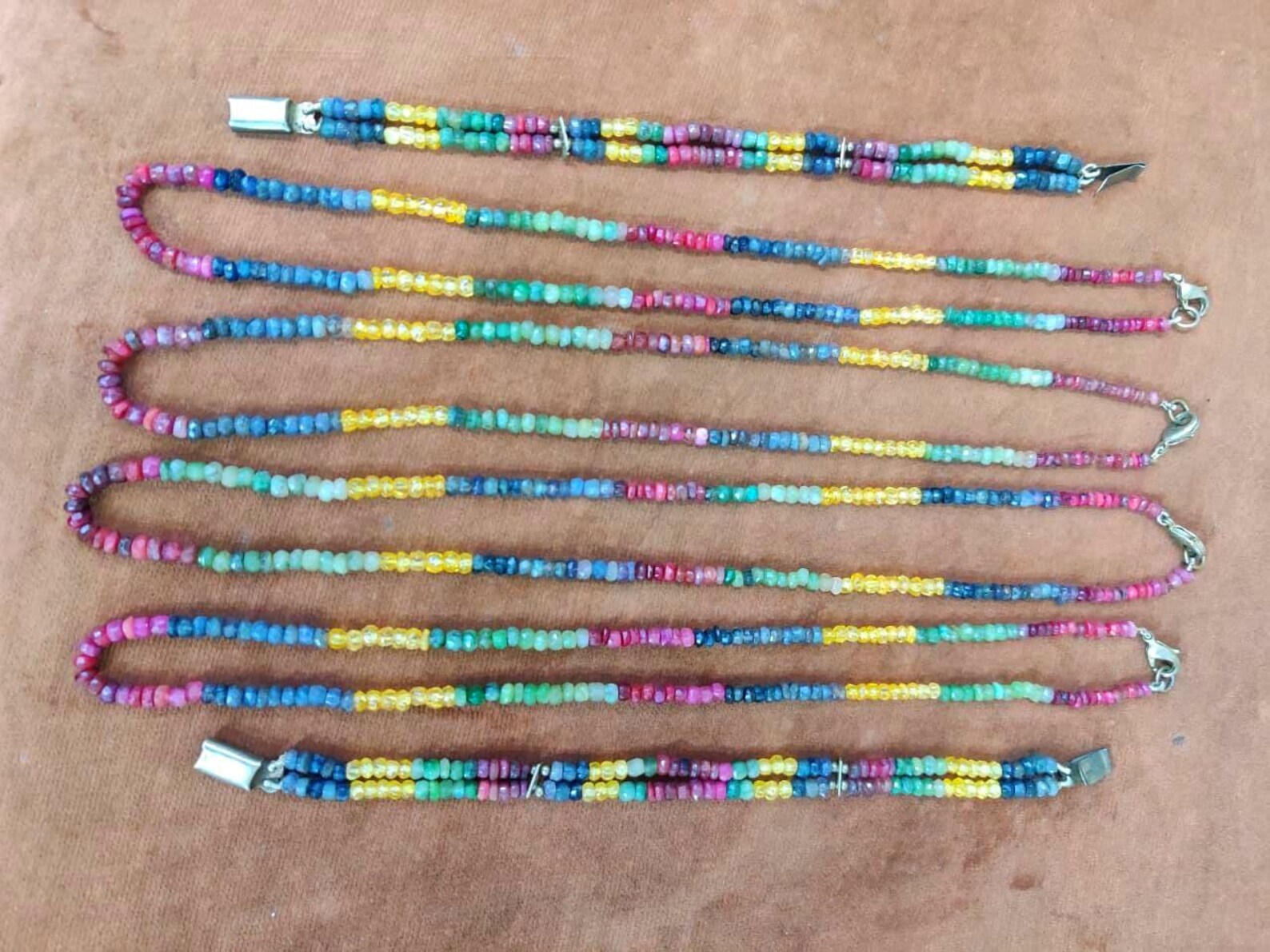 RAINBOW BEADED - Natural Ruby ,Emerald, & Sapphire strand necklace thumbnail 5