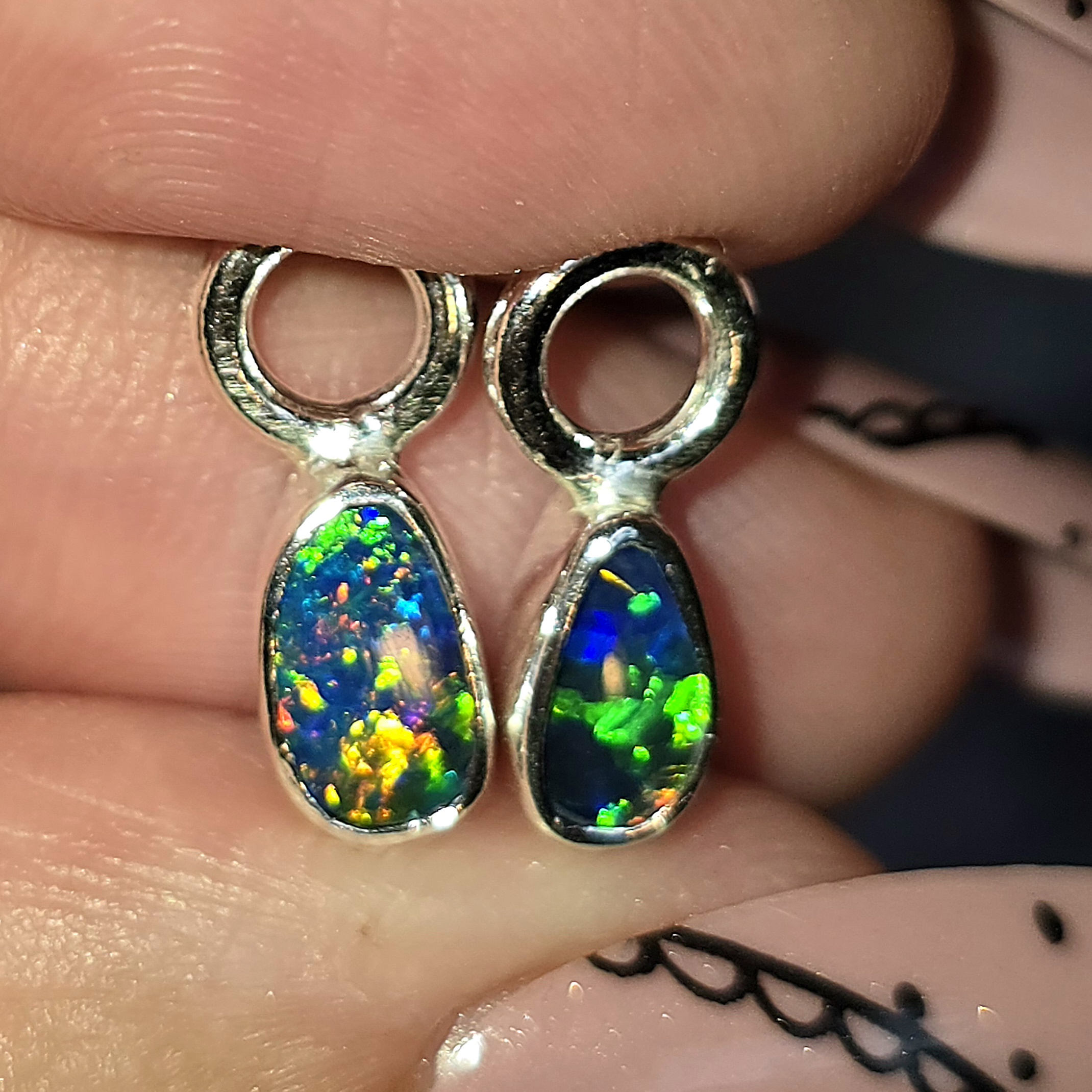 Natural Australian Opal Hoops 925 sterling silver 8