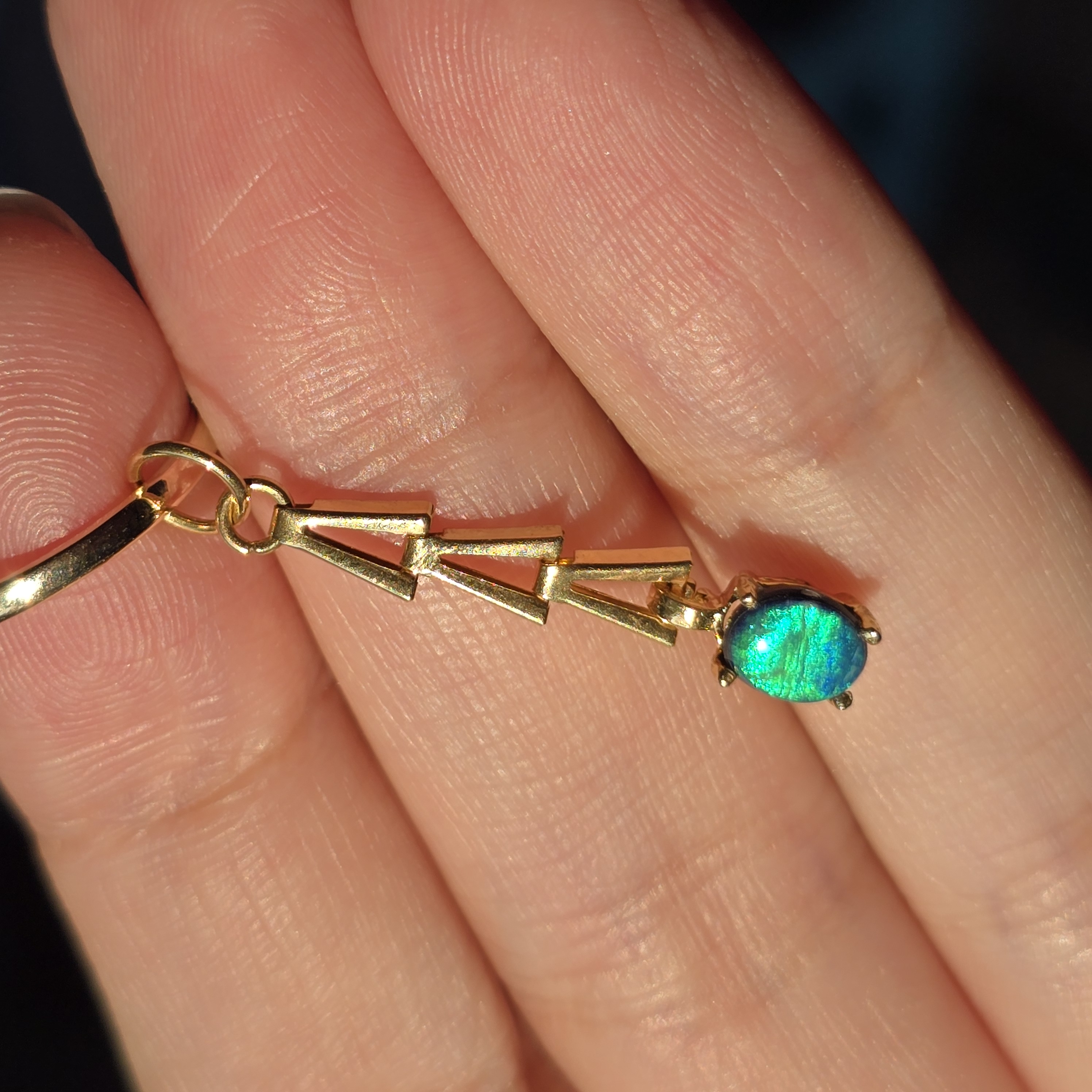 REIGN - NEON Solid 10k Gold Natural Australian Opal Doublet, Chevron link -  thumbnail 13