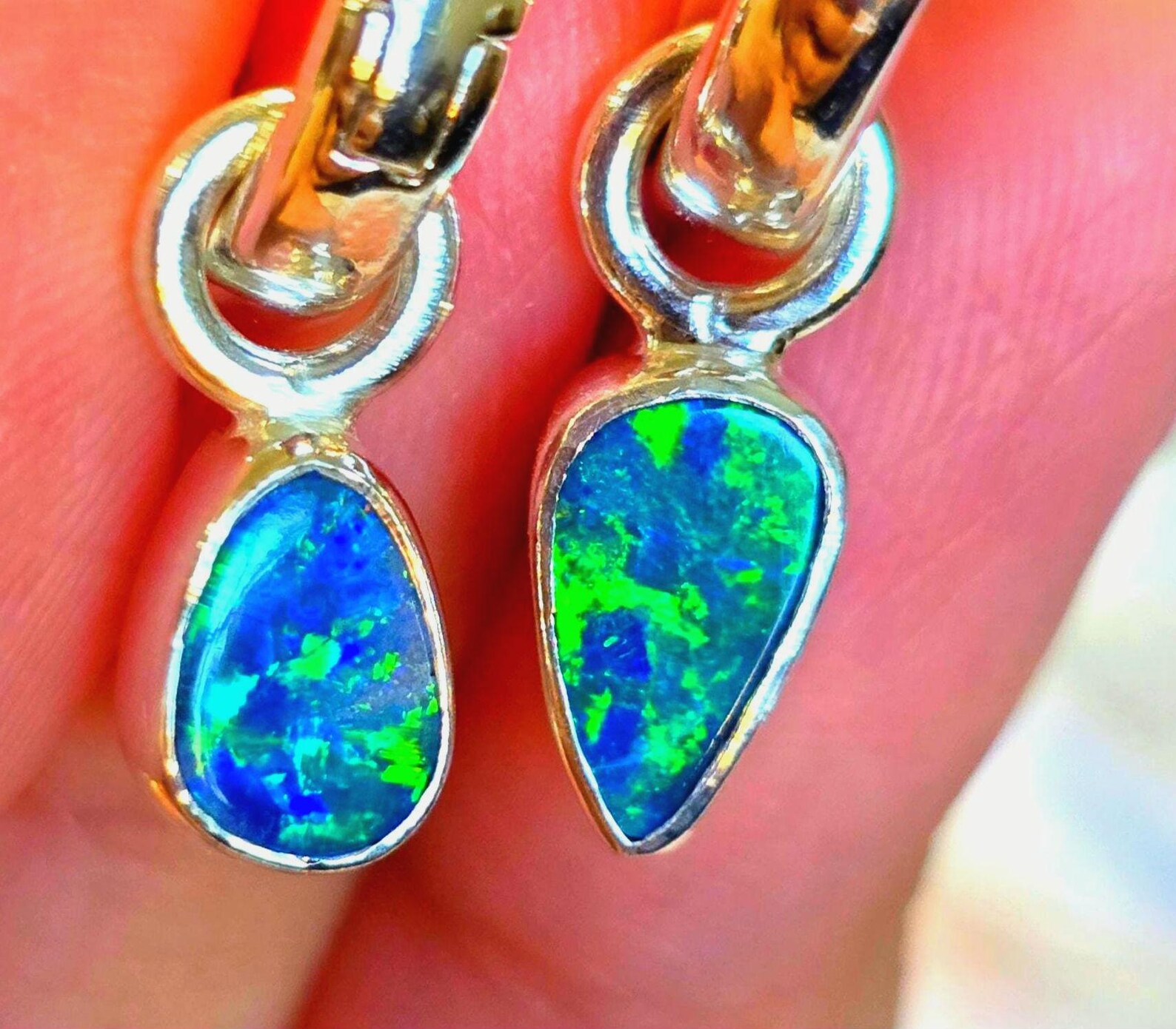 Natural Australian Opal Hoops 925 sterling silver 5
