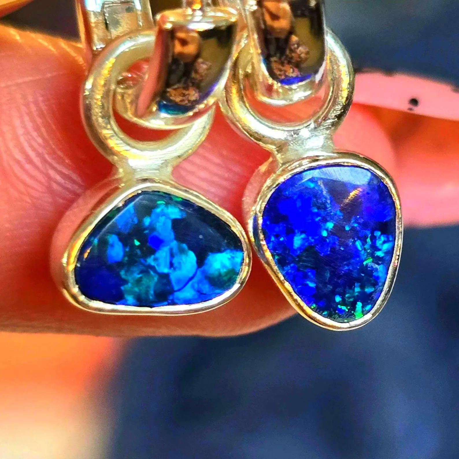Natural Australian Opal Hoops 925 sterling silver 11