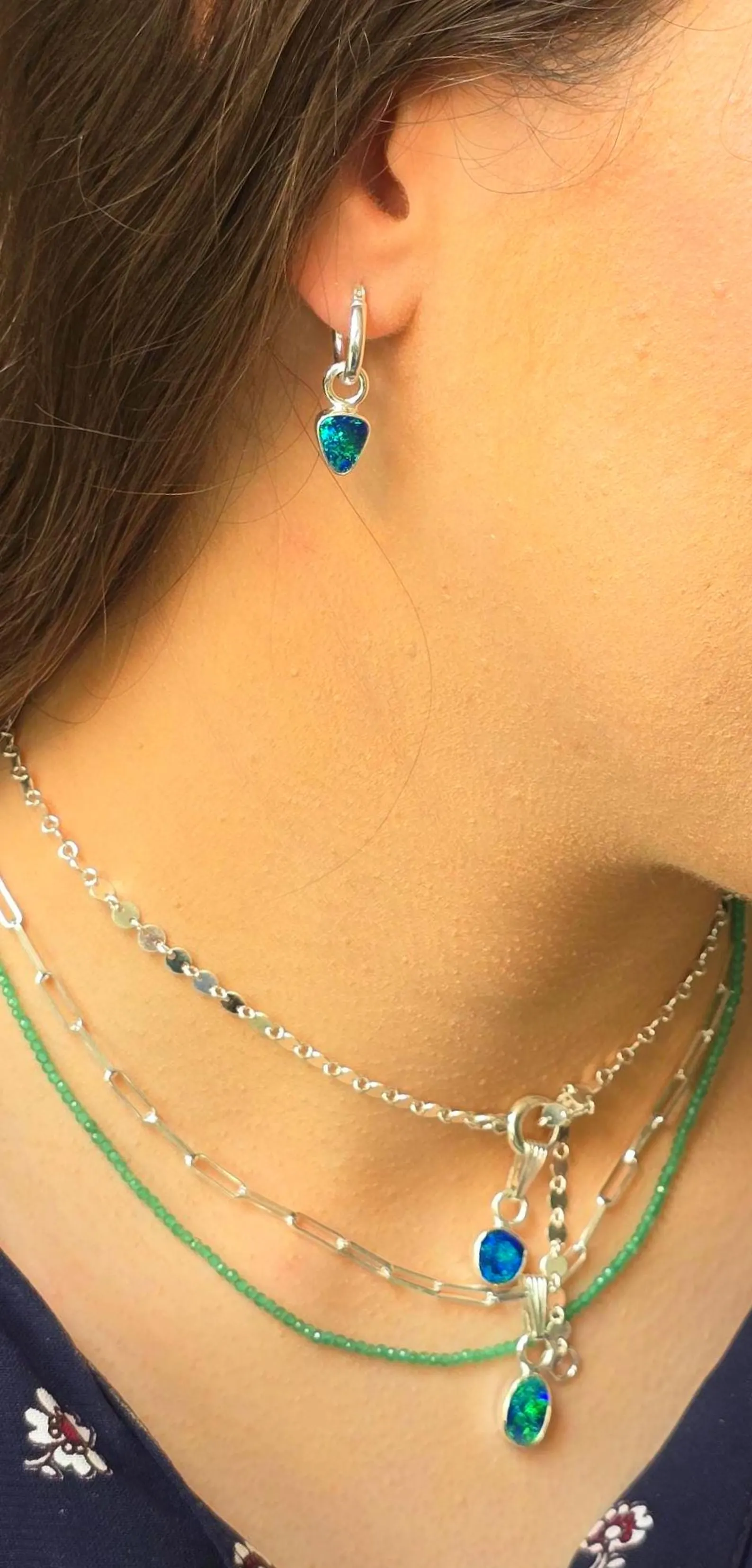 Natural Australian Opal Hoops 925 sterling silver 10 thumbnail 6