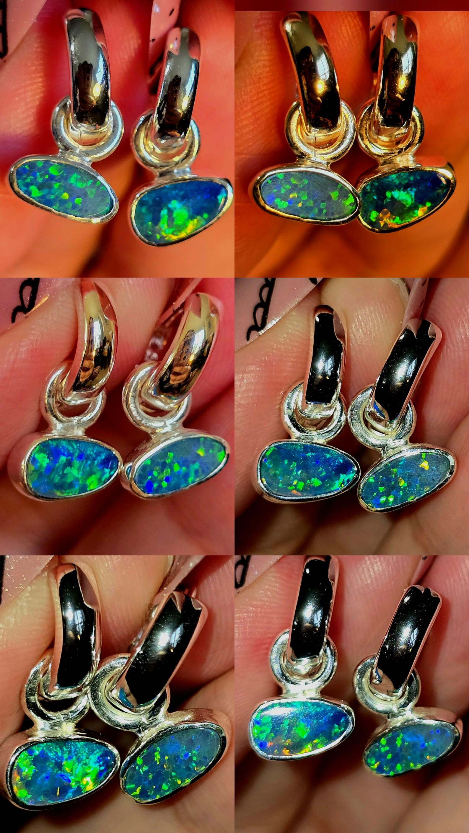 Natural Australian Opal Hoops 925 sterling silver 7 thumbnail 4