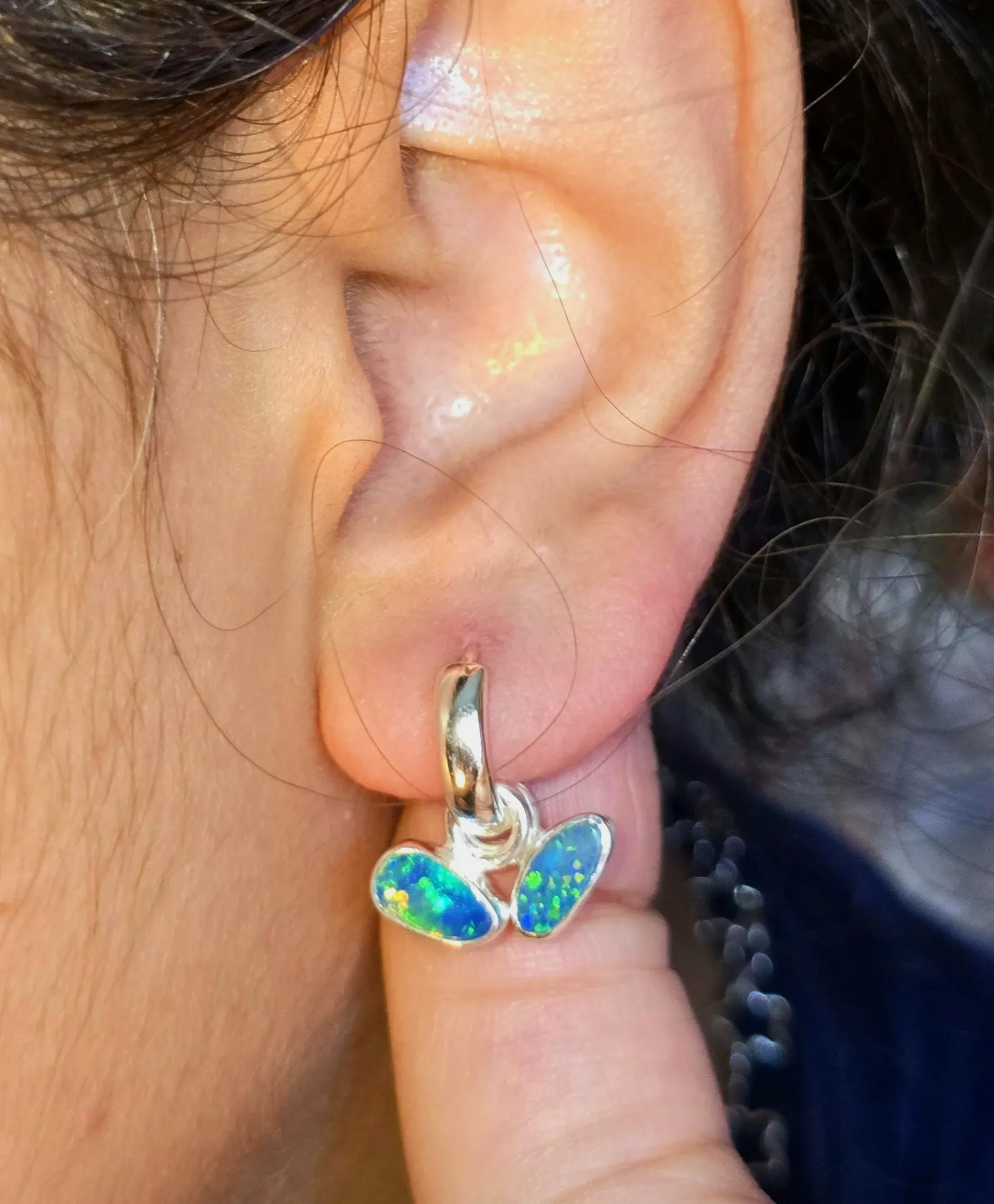 Natural Australian Opal Hoops 925 sterling silver 7 thumbnail 6