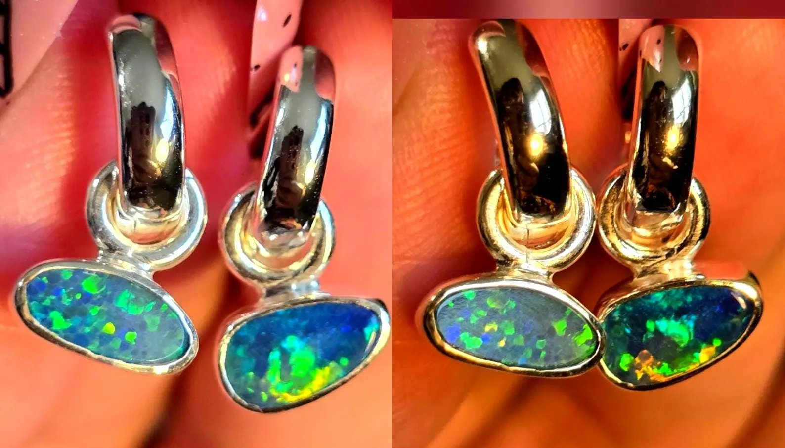 Natural Australian Opal Hoops 925 sterling silver 7 thumbnail 8
