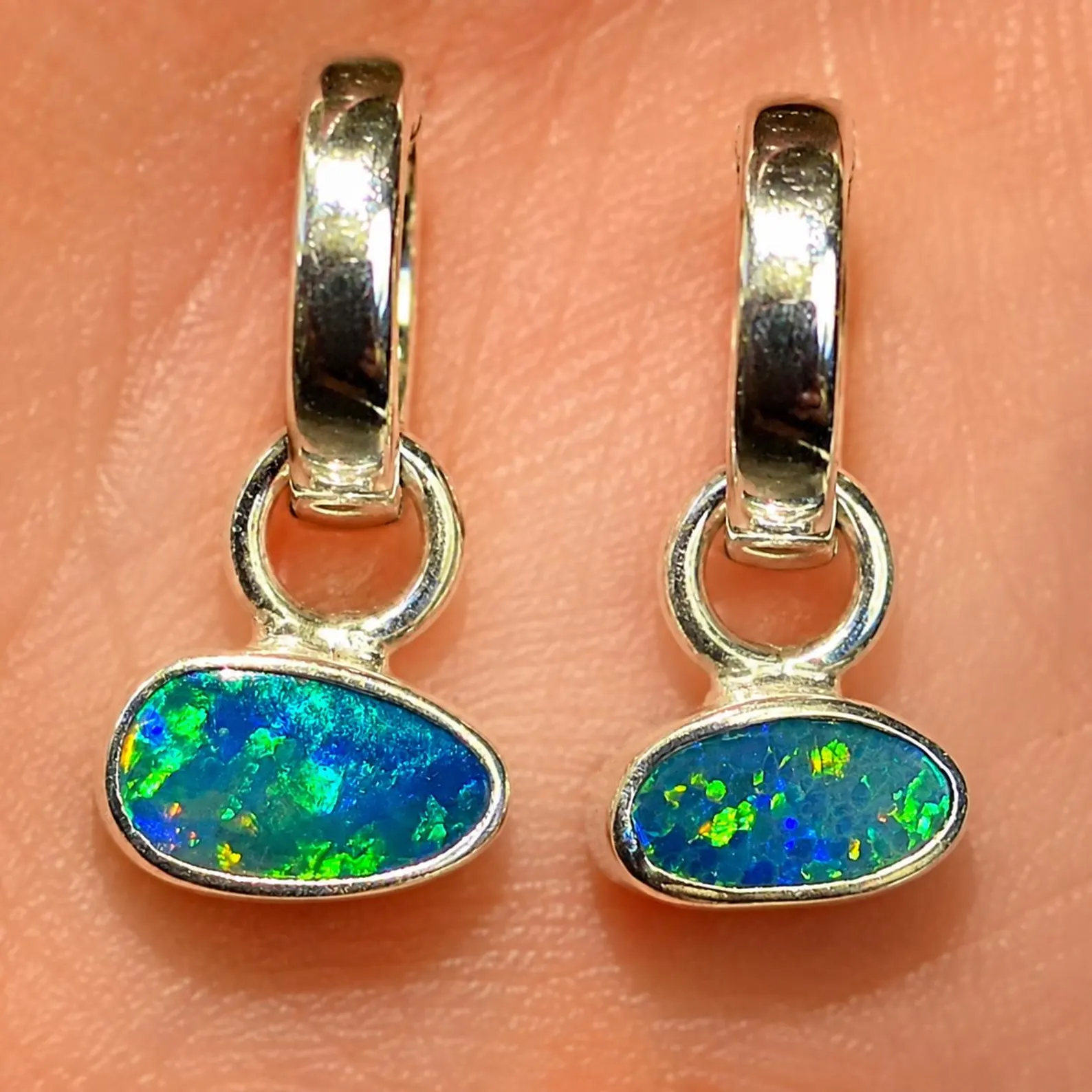 Natural Australian Opal Hoops 925 sterling silver 7 thumbnail 7