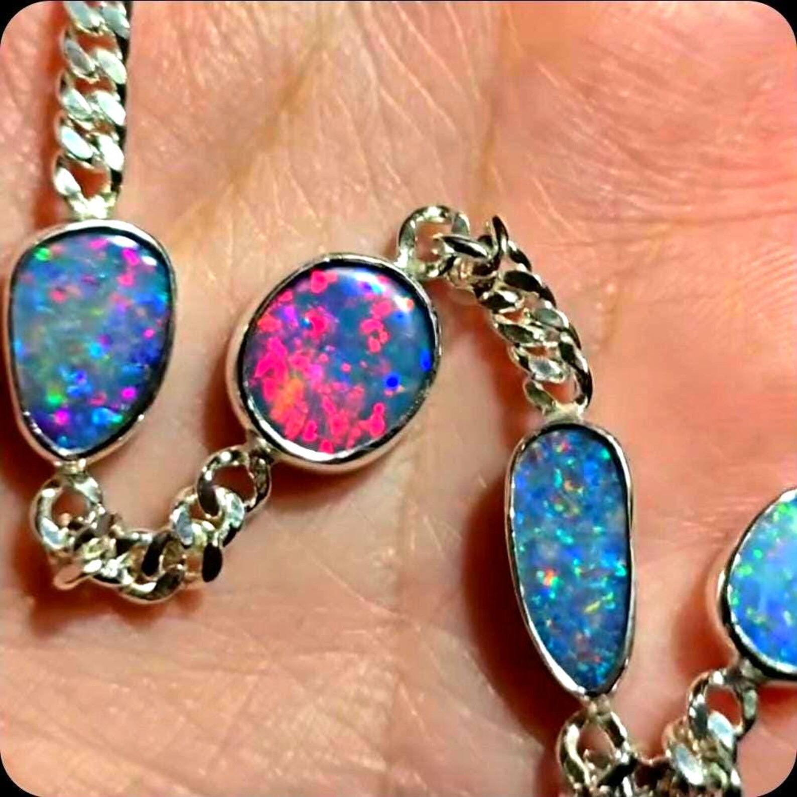 Australian Opal Doublet Bracelet 925 Silver  thumbnail 4