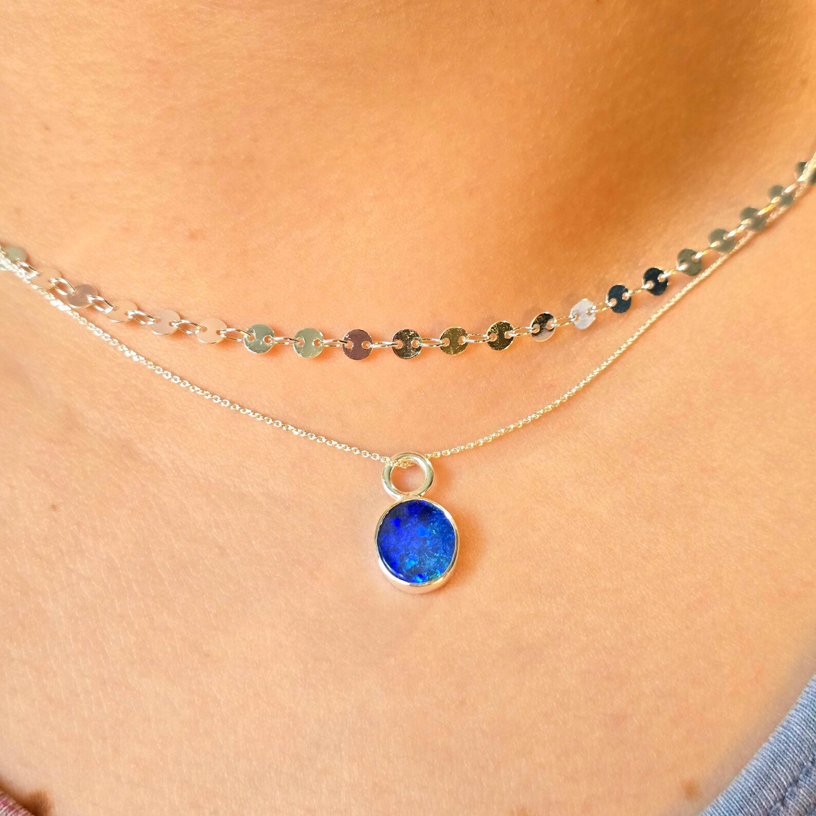Natural Australian Opal Pendant 925 sterling silver, Opal Doublet 5 thumbnail 3