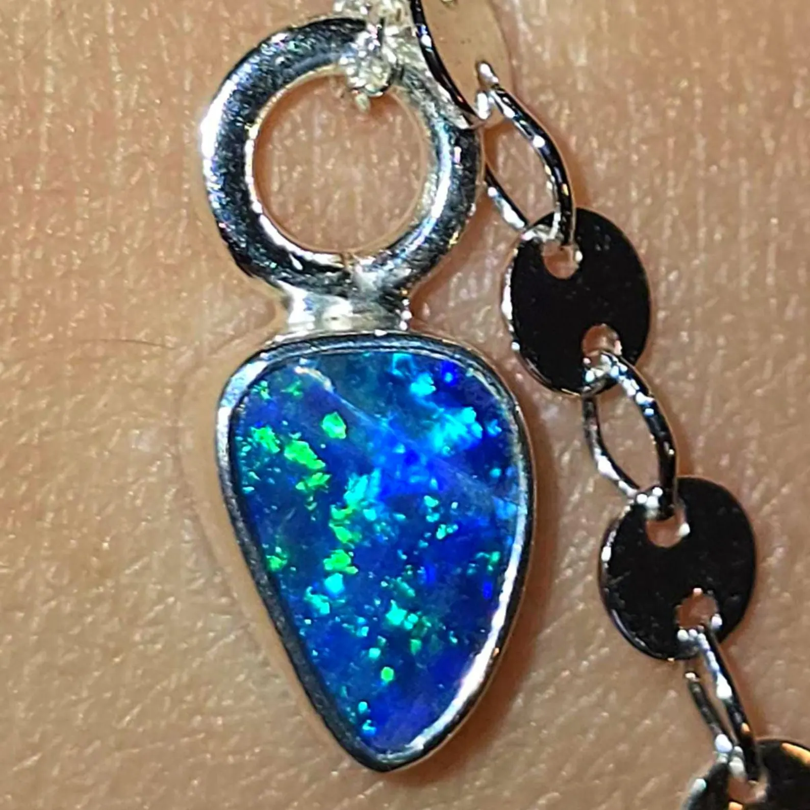 Natural Australian Opal Pendant 925 sterling silver, Opal Doublet 9