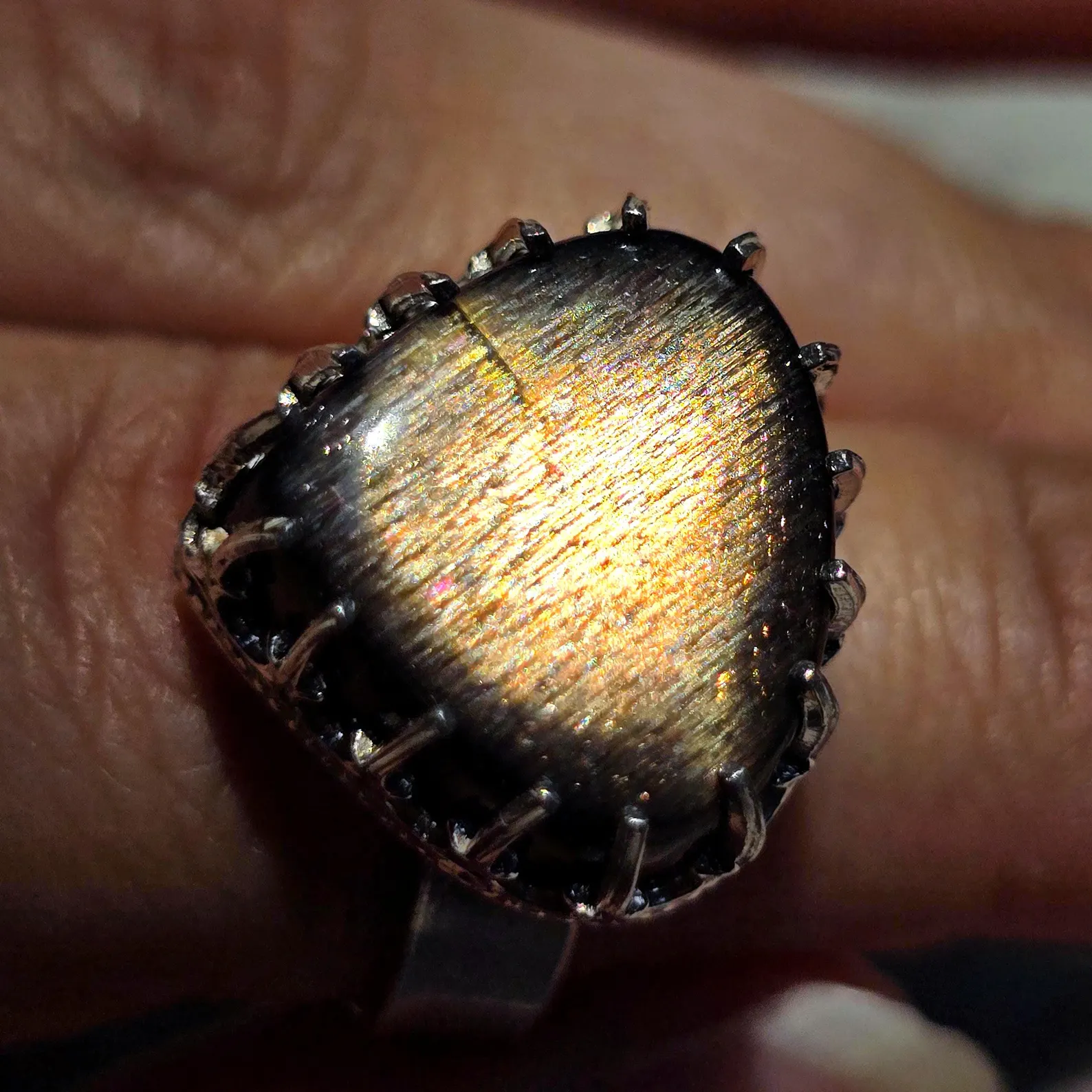 Gold Sunstone Ring 925 Sterling Silver, 8