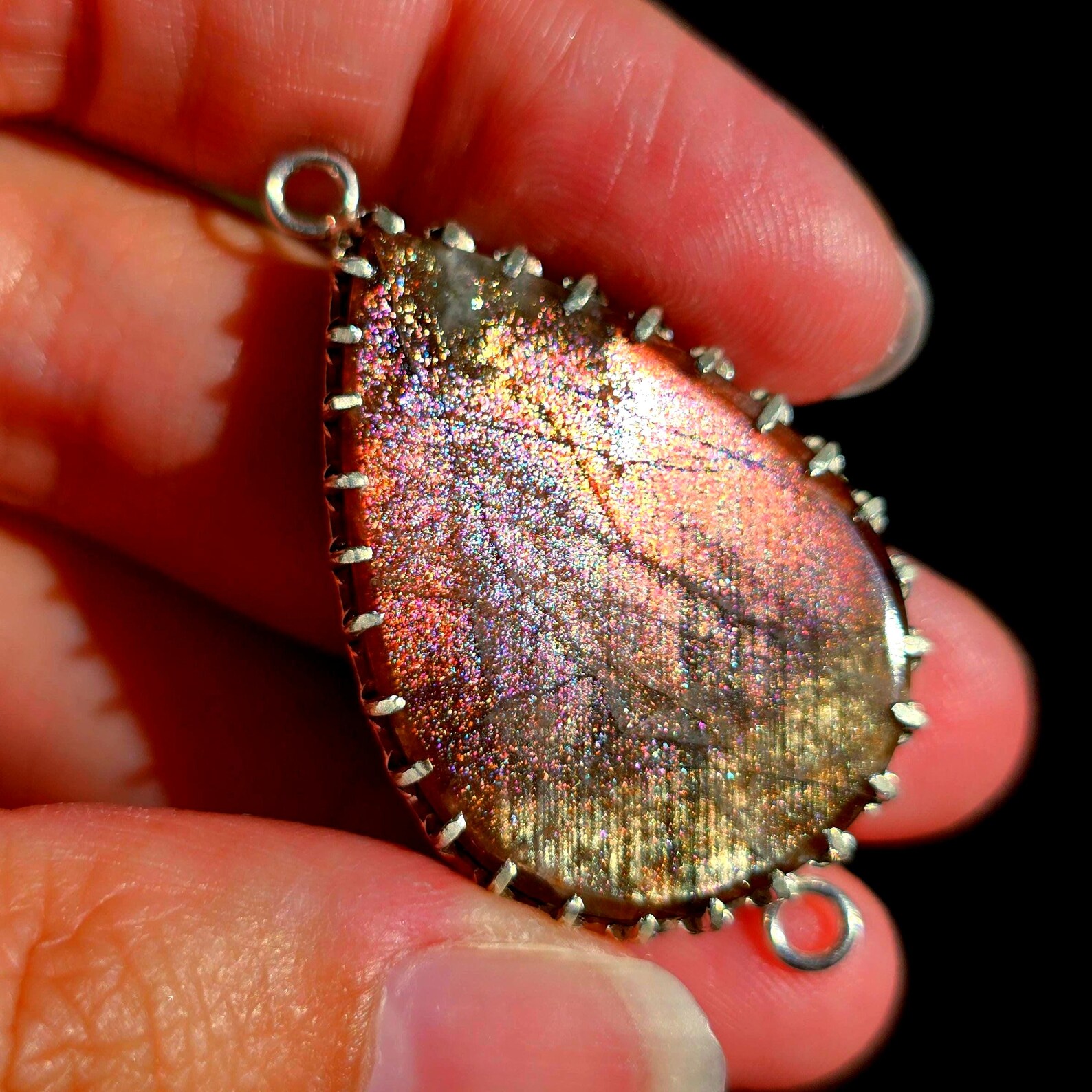 MIGHTY PINK QUEEN - Purple Haze Sunstone Lattice Charm for Bracelet / Pendant 925 Silver -11