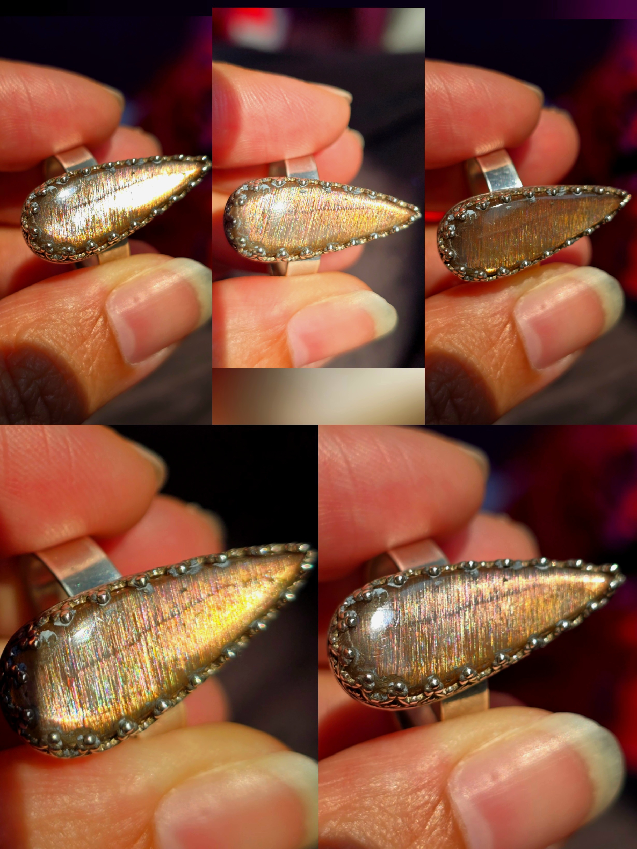 Gold Sunstone Ring 925 Sterling Silver 14 thumbnail 3