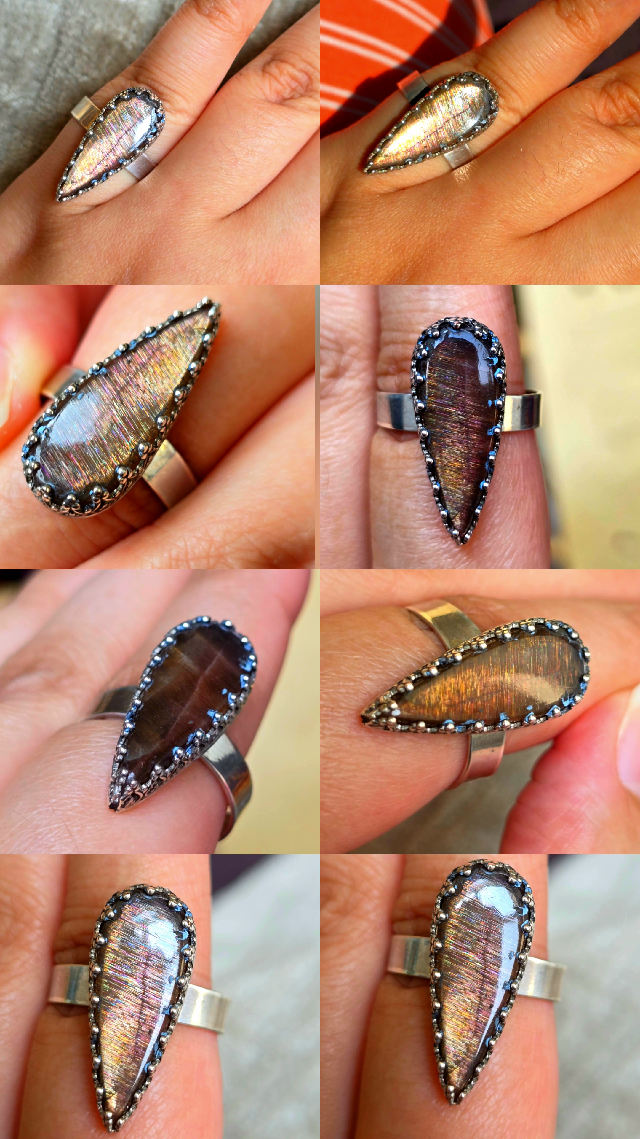 Gold Sunstone Ring 925 Sterling Silver 14 thumbnail 8