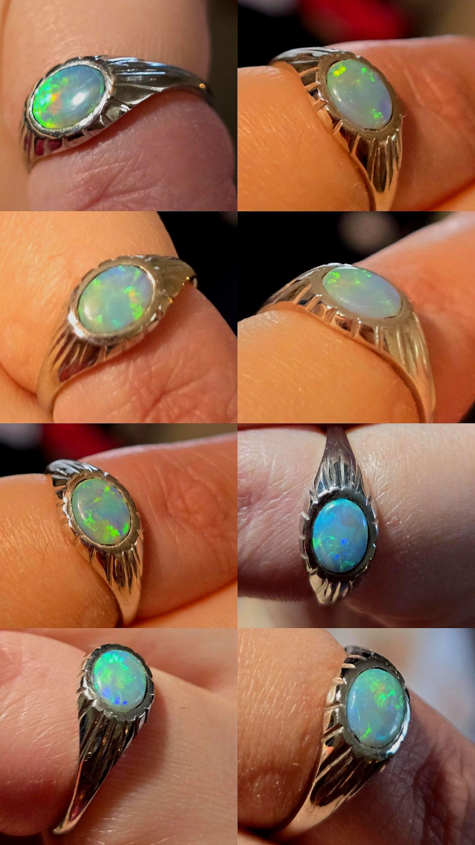 SWEET SIGNET : Custom Natural Australian Opal Signet Ring 925 sterling silver, Hand Engraved Sunrays thumbnail 4